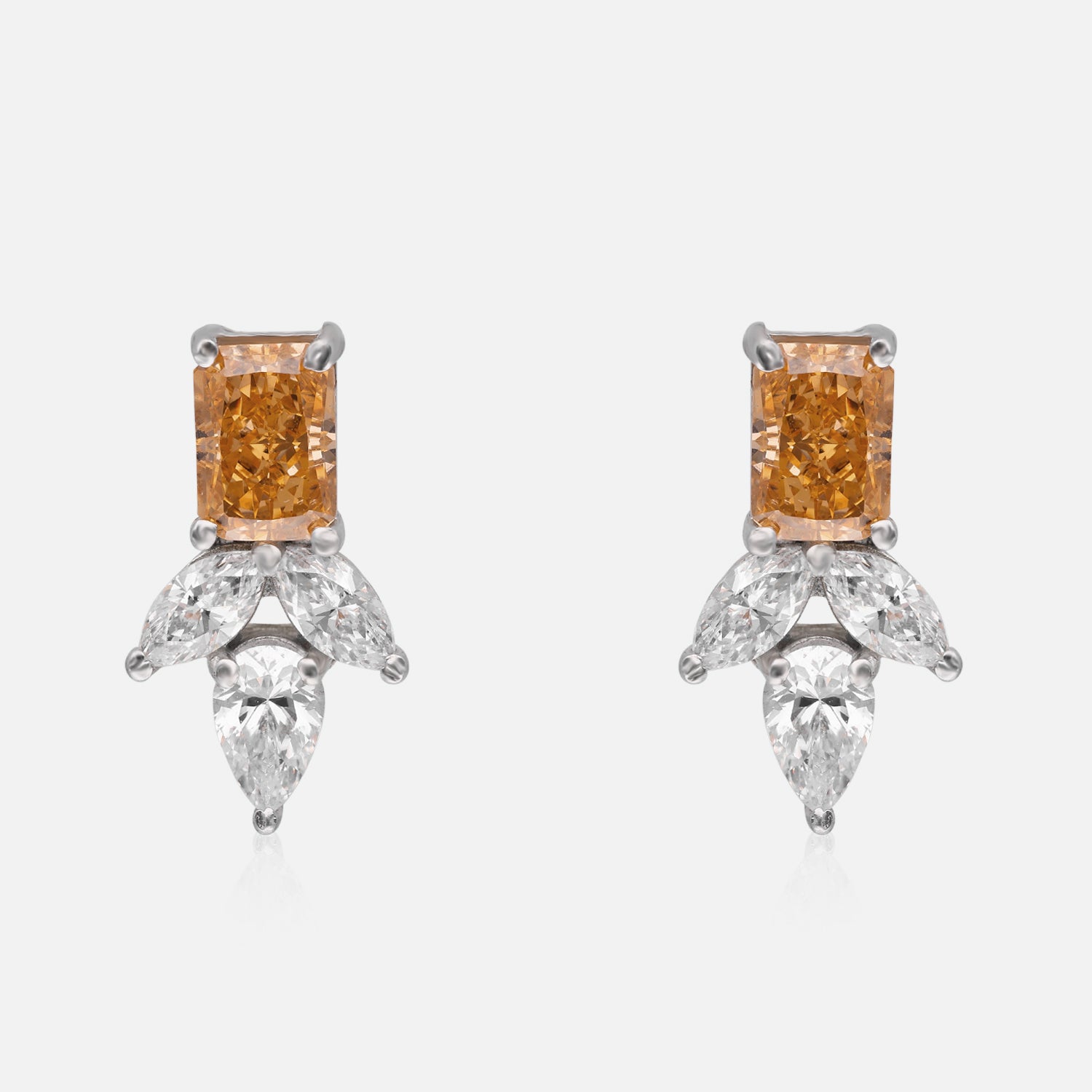 Sterling Silver Radiant Gemstone & White Stone Stud Earrings | SKU : 0022195852, 0022194466, 0003904213