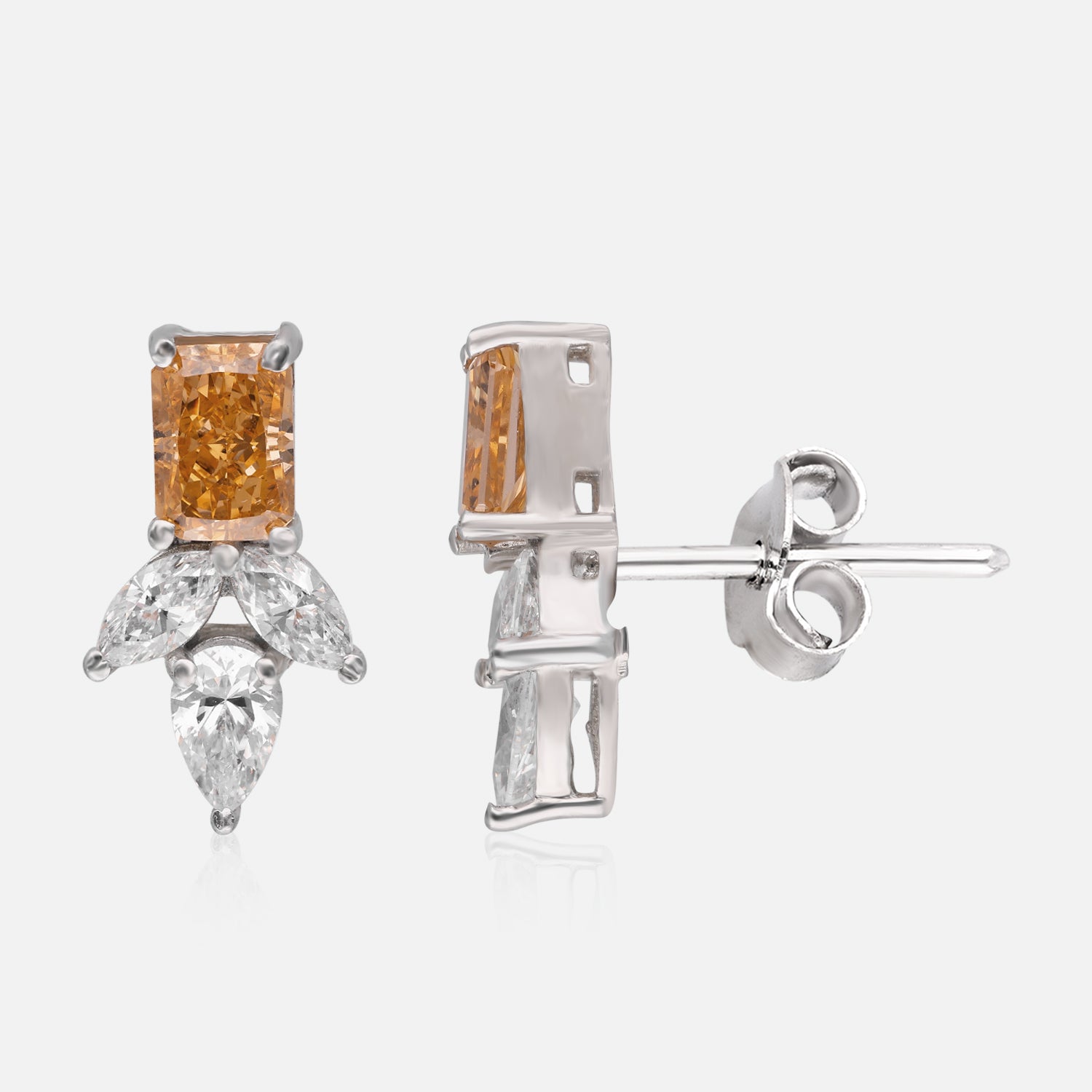 Sterling Silver Radiant Gemstone & White Stone Stud Earrings | SKU : 0022195852, 0022194466, 0003904213