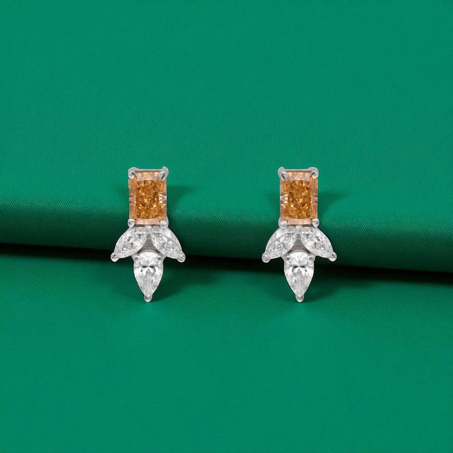 Sterling Silver Radiant Gemstone & White Stone Stud Earrings | SKU : 0022195852, 0022194466, 0003904213