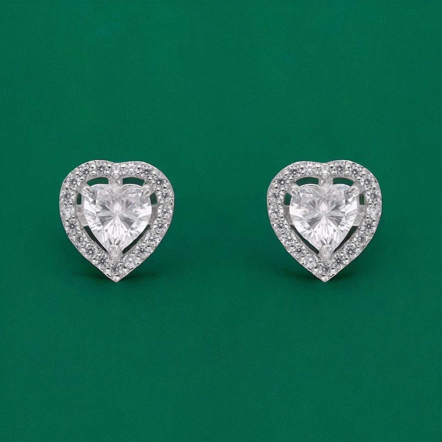 Sterling Silver Heart-Cut Halo Stud Earrings | SKU : 0022195869, 0022194473, 0003904220