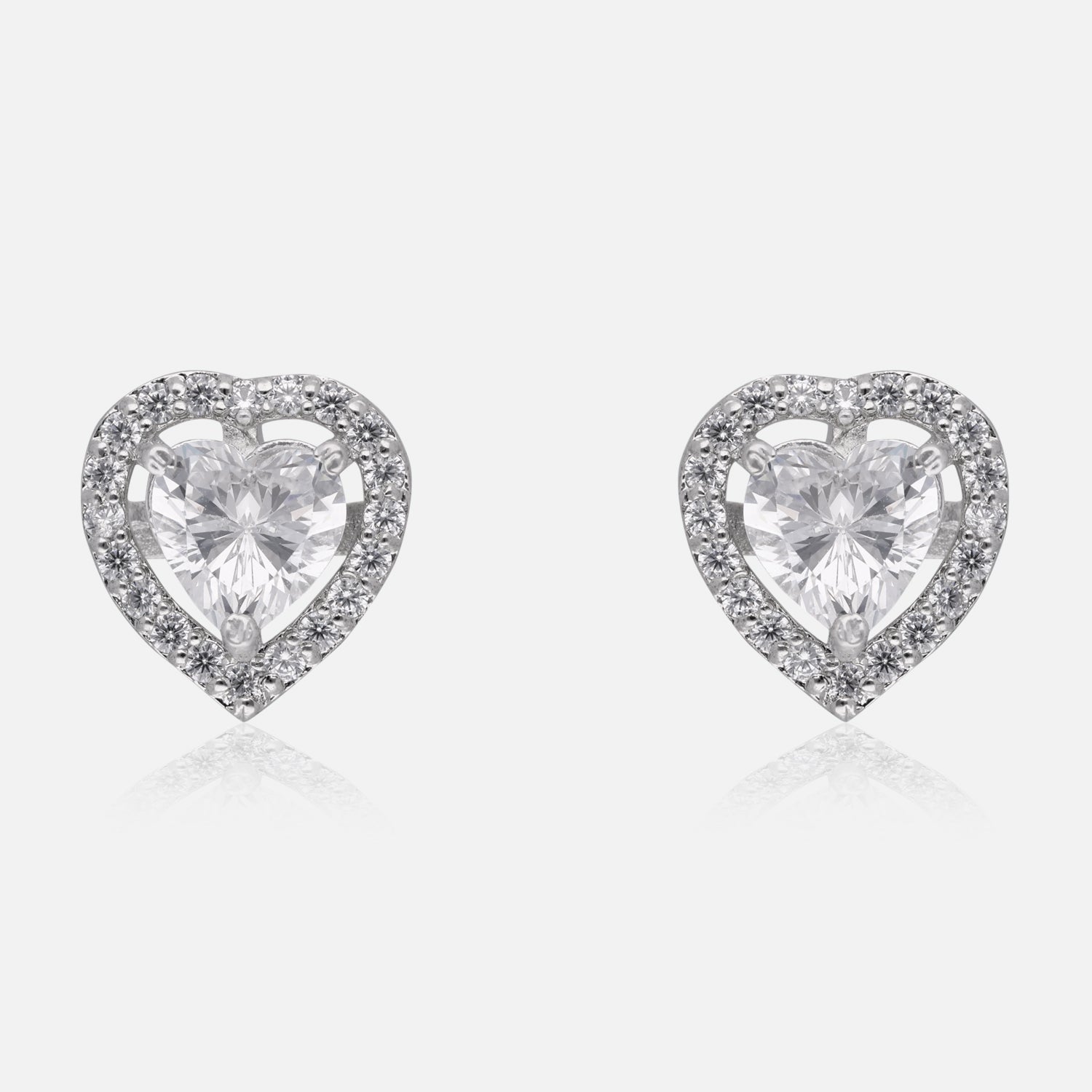 Sterling Silver Heart-Cut Halo Stud Earrings | SKU : 0022195869, 0022194473, 0003904220