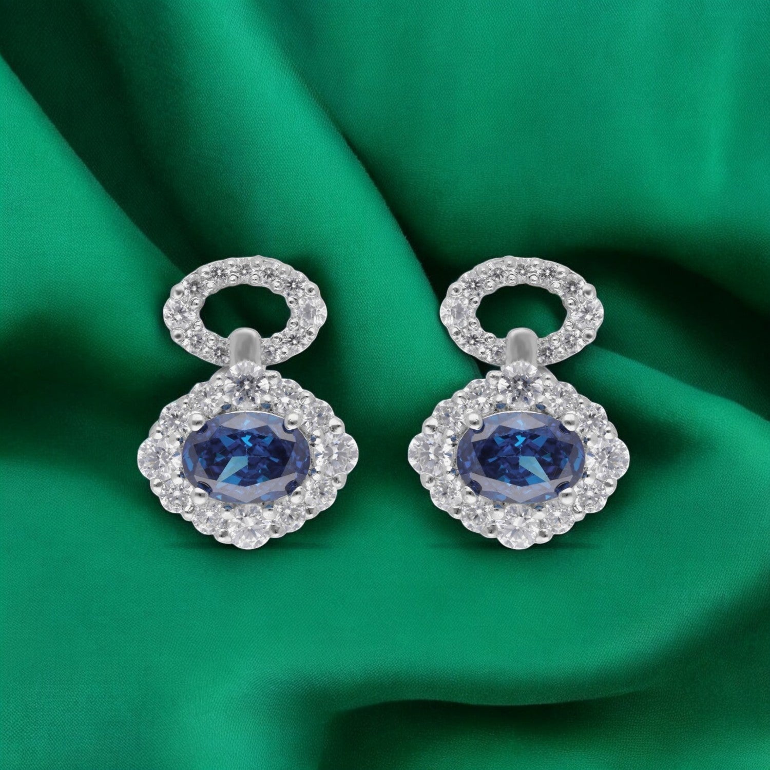Sterling Silver Halo Earrings with Sapphire Blue, Sunset Orange & Sunshine Yellow Gemstones | SKU : 0022195883, 0022194497, 0003904244