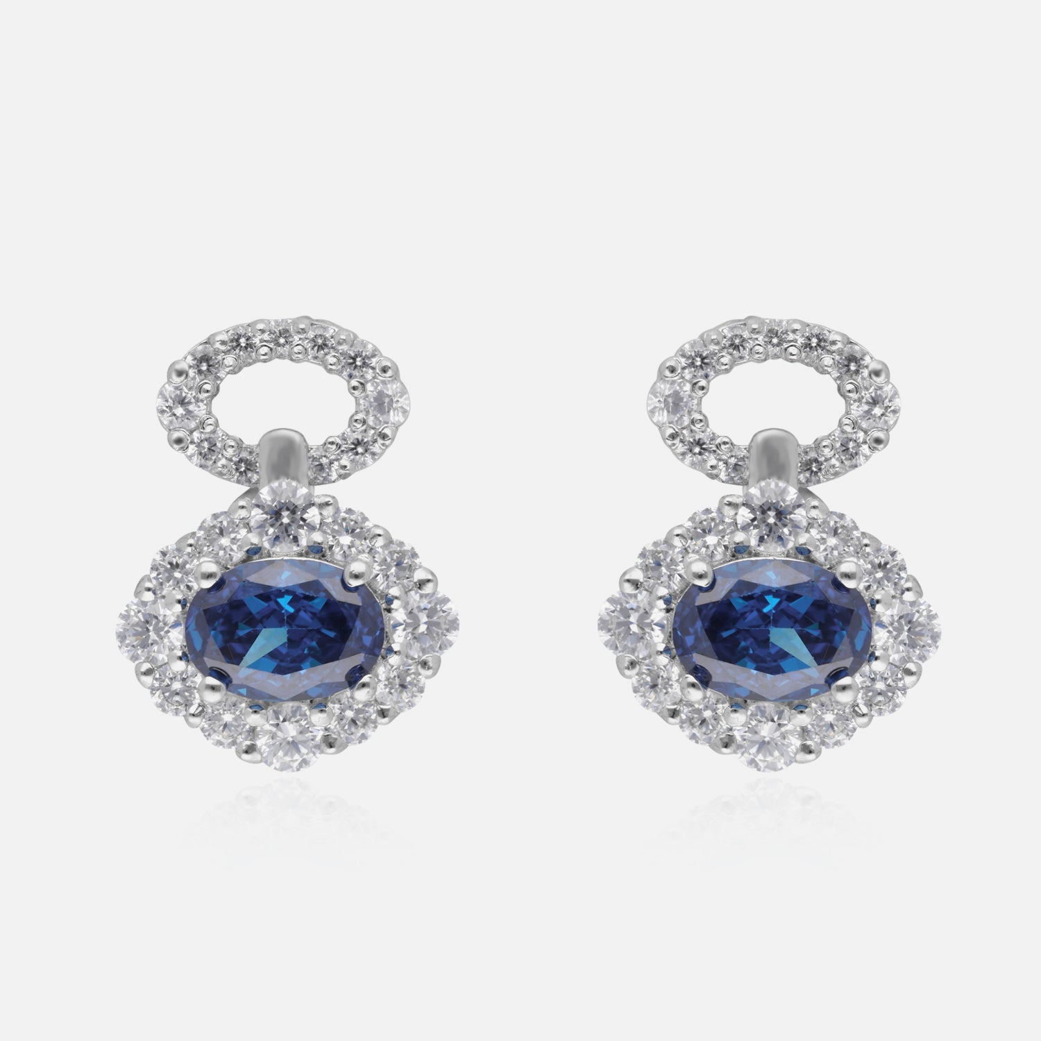 Sterling Silver Halo Earrings with Sapphire Blue, Sunset Orange & Sunshine Yellow Gemstones | SKU : 0022195883, 0022194497, 0003904244