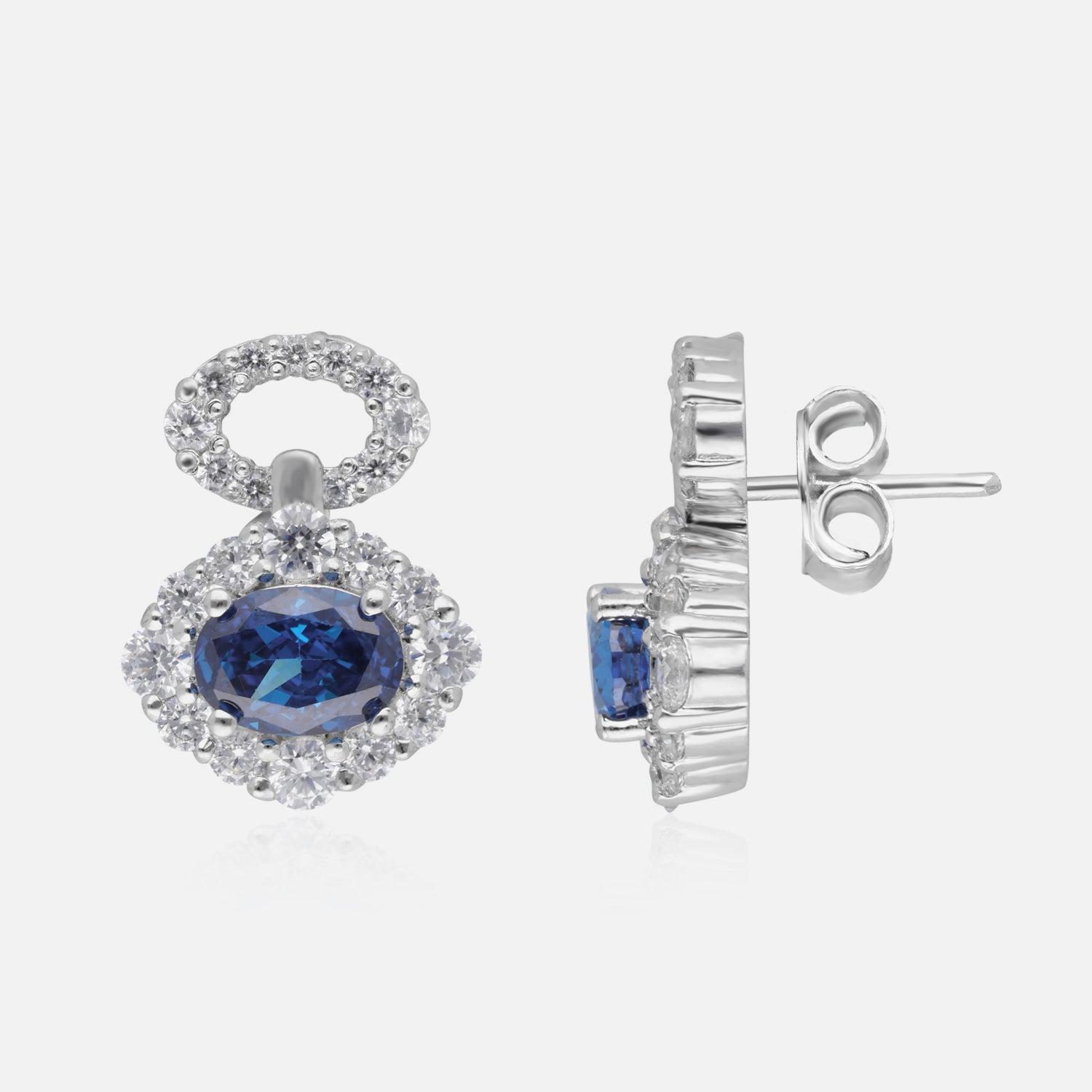 Sterling Silver Halo Earrings with Sapphire Blue, Sunset Orange & Sunshine Yellow Gemstones | SKU : 0022195883, 0022194497, 0003904244