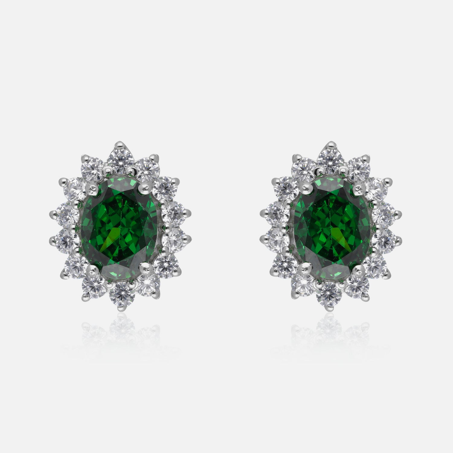 Sterling Silver Emerald Green Halo Earrings | SKU : 0022195890, 0022194503, 0003904251