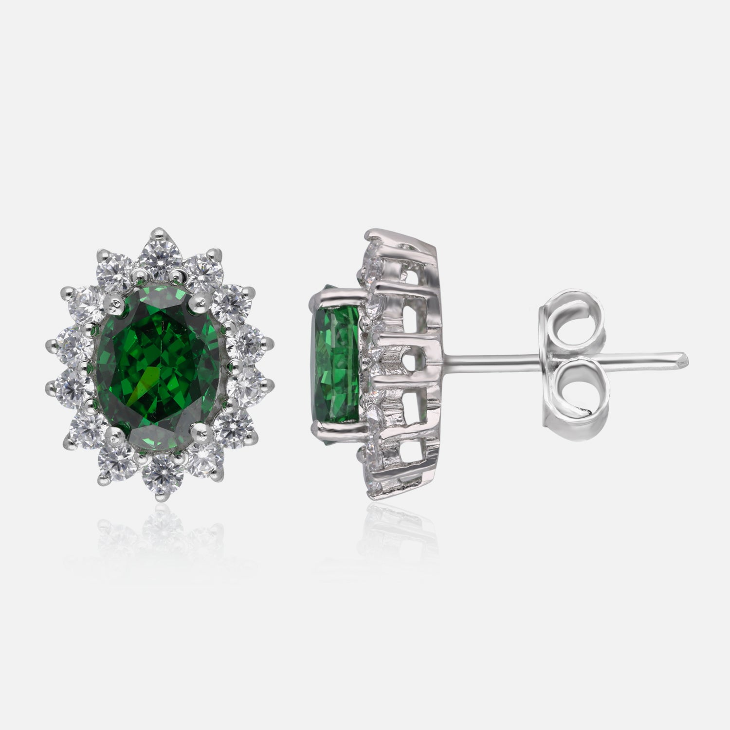 Sterling Silver Emerald Green Halo Earrings | SKU : 0022195890, 0022194503, 0003904251