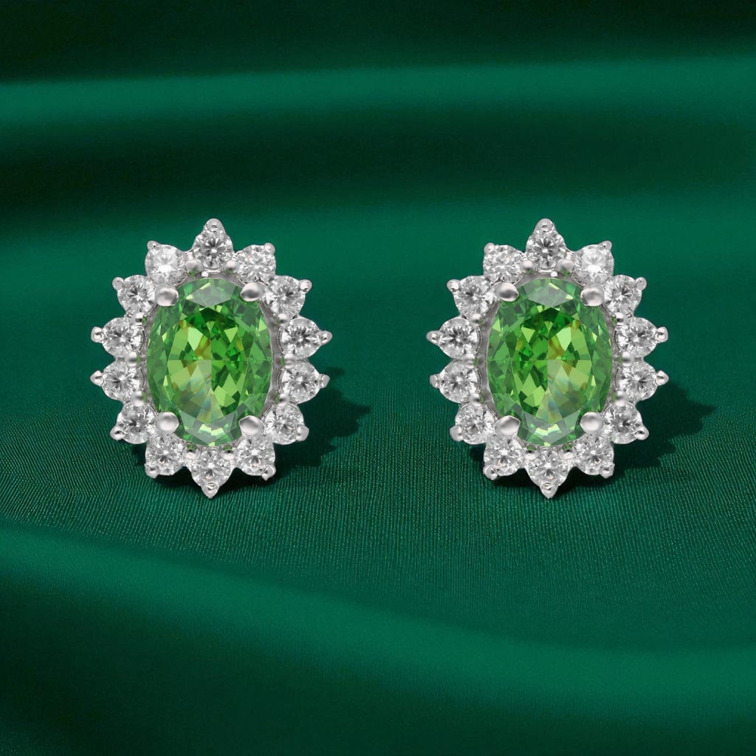 Sterling Silver Bright Green Halo Earrings | SKU : 0022195906, 0022194510, 0003904268