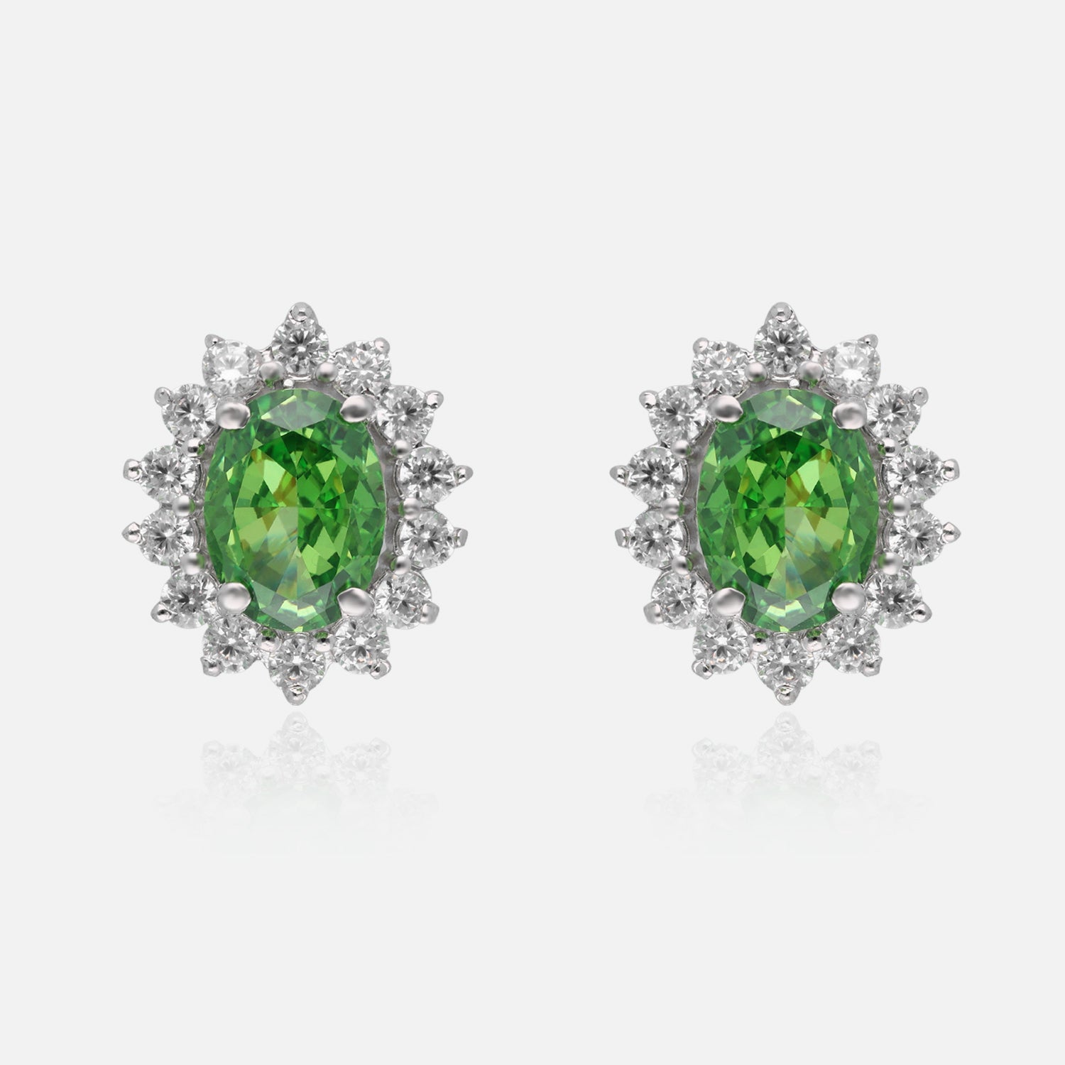 Sterling Silver Bright Green Halo Earrings | SKU : 0022195906, 0022194510, 0003904268