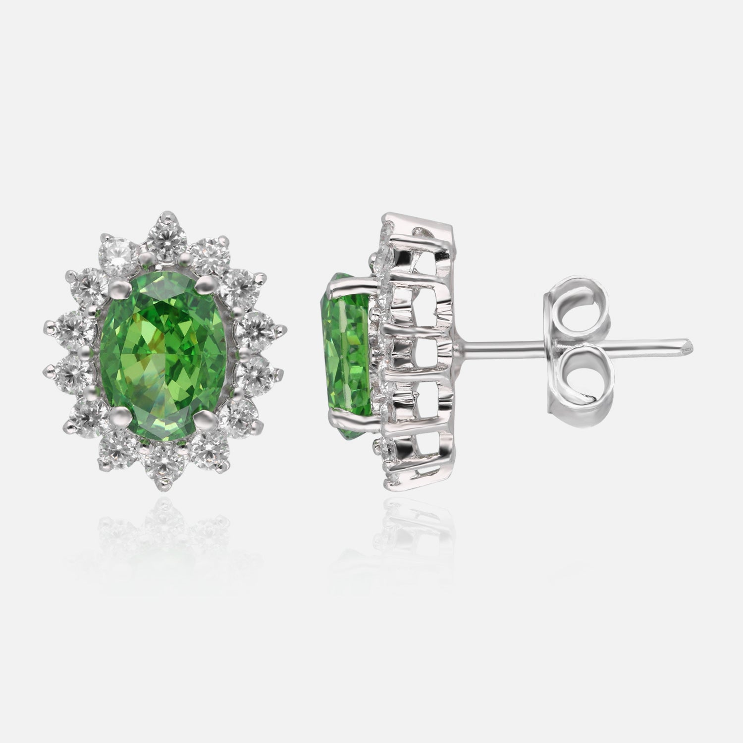 Sterling Silver Bright Green Halo Earrings | SKU : 0022195906, 0022194510, 0003904268
