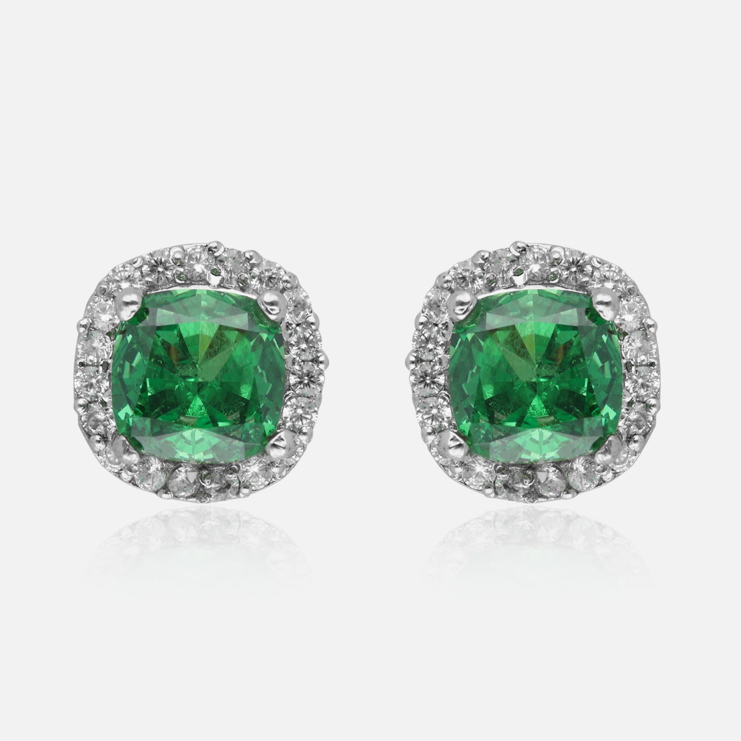 Sterling Silver Cushion-Cut Halo Earrings (Green, Pink & Yellow Variants) | SKU : 0022195937, 0022194541, 0003904299