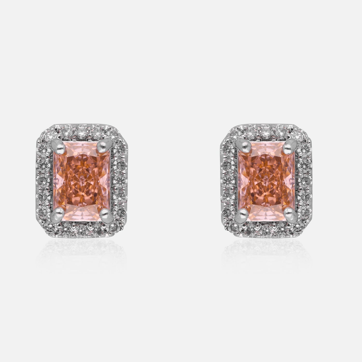 Sterling Silver Radiant-Cut Halo Earrings (Pink, Yellow & Blue Variants) | SKU : 0022195944, 0022194558, 0003904305
