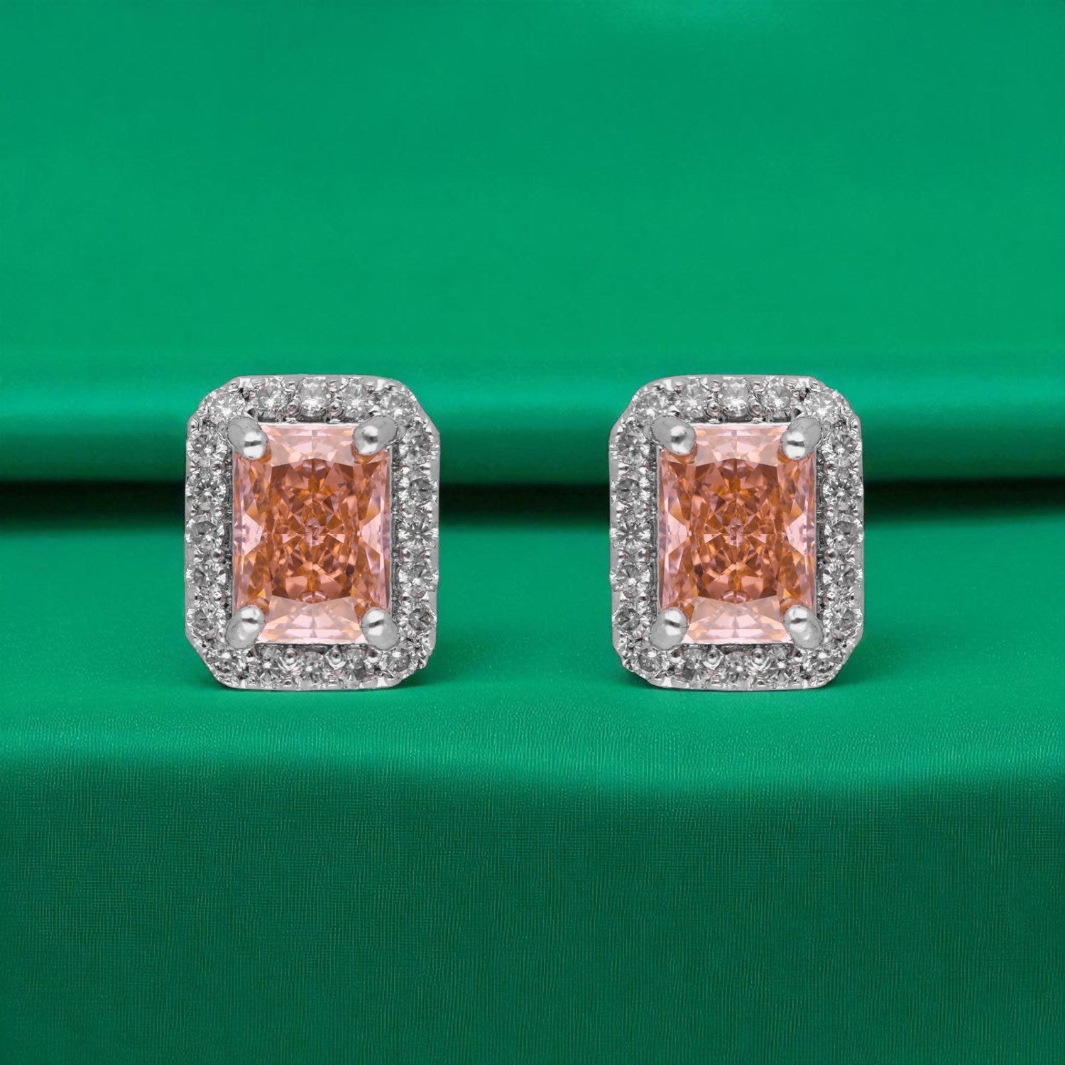 Sterling Silver Radiant-Cut Halo Earrings (Pink, Yellow & Blue Variants) | SKU : 0022195944, 0022194558, 0003904305