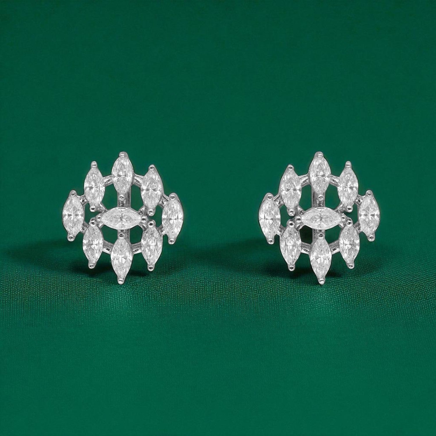 Sterling Silver Marquise Cluster Floral Stud Earrings | SKU : 0022195982, 0022194596, 0003904343