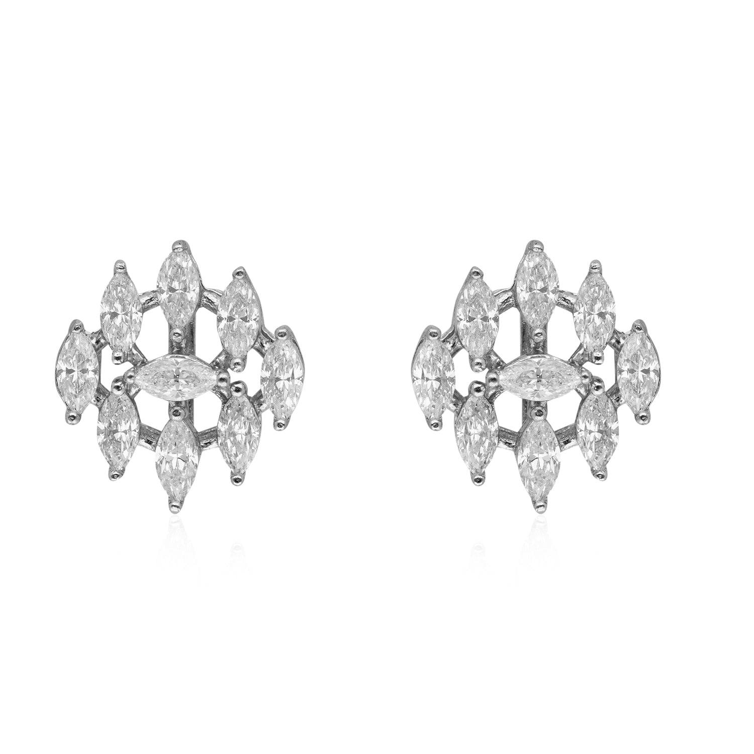 Sterling Silver Marquise Cluster Floral Stud Earrings | SKU : 0022195982, 0022194596, 0003904343