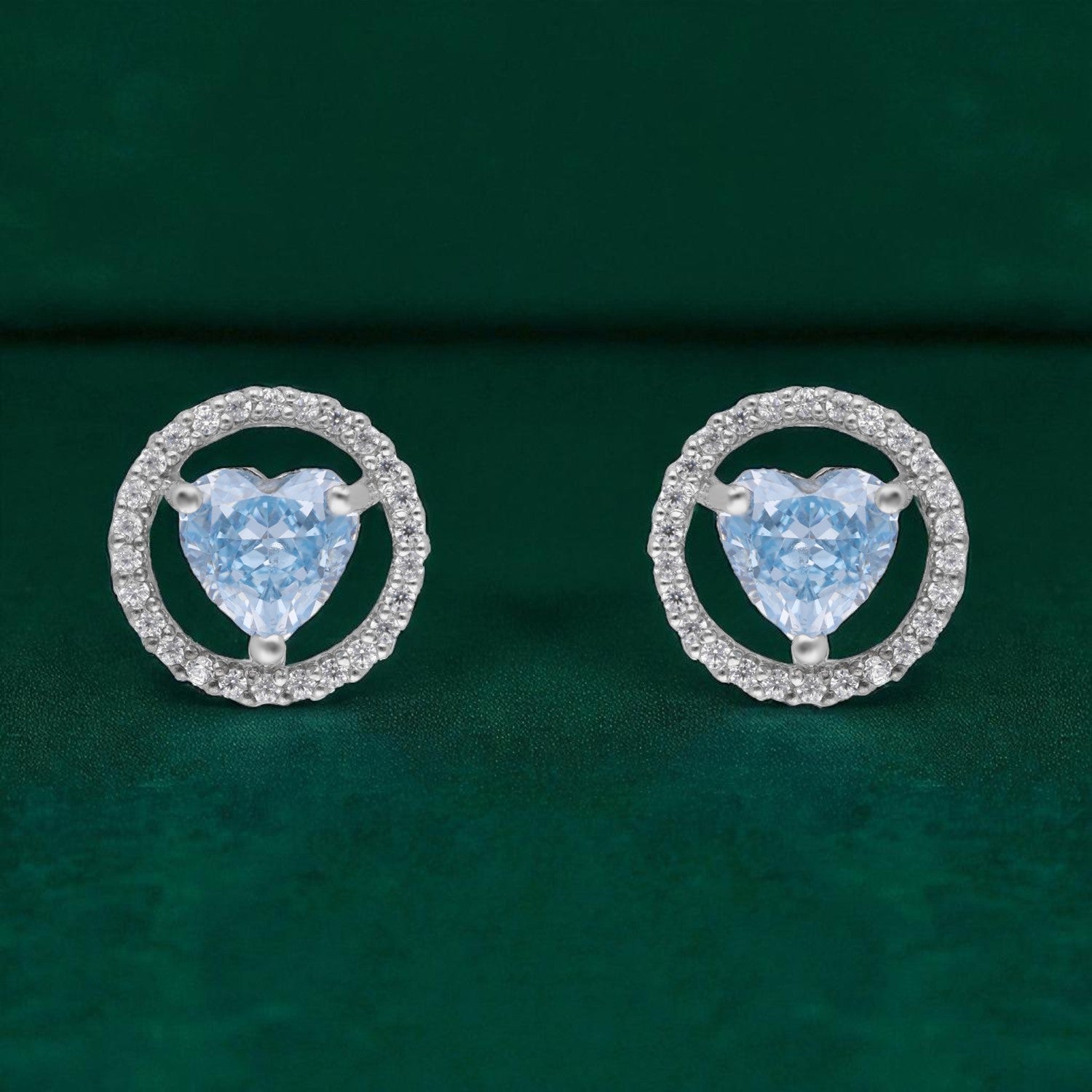 Eternal Love – Heart-Shaped Halo Gemstone Stud Earrings | SKU : 0022196057, 0022194664, 0003904411