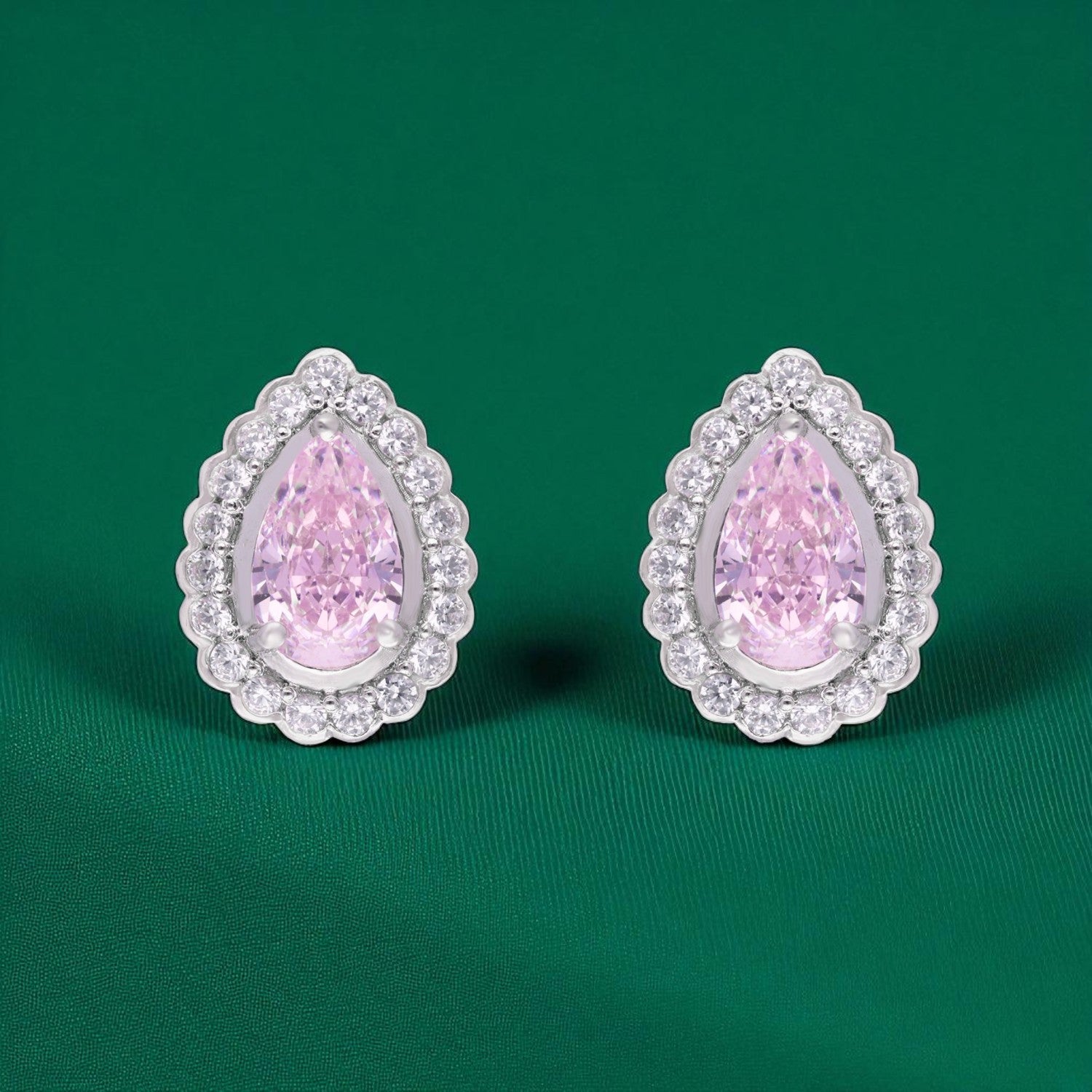 Regal Glow – Pear-Cut Halo Gemstone Stud Earrings | SKU : 0022196071, 0022194688, 0003904435