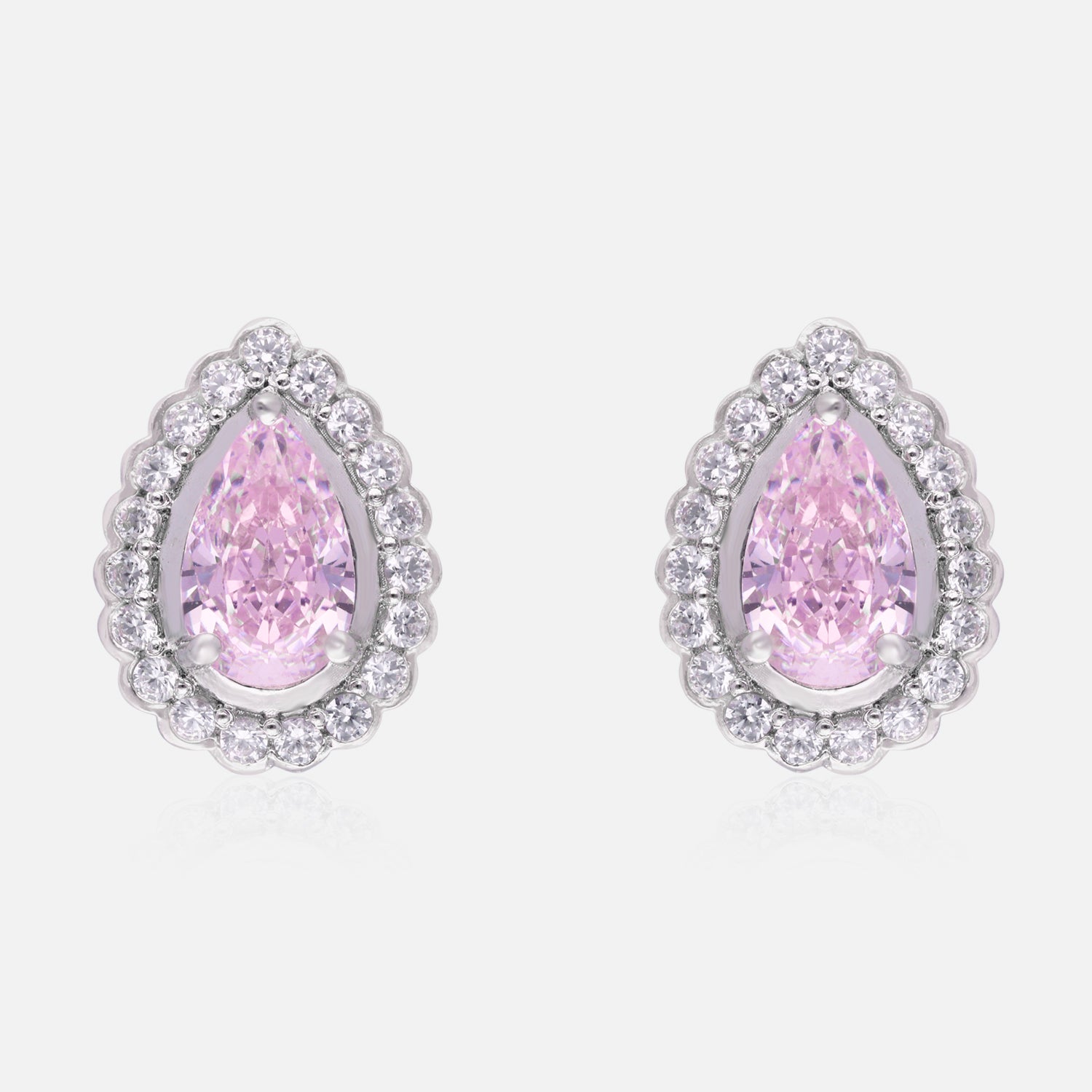 Regal Glow – Pear-Cut Halo Gemstone Stud Earrings | SKU : 0022196071, 0022194688, 0003904435