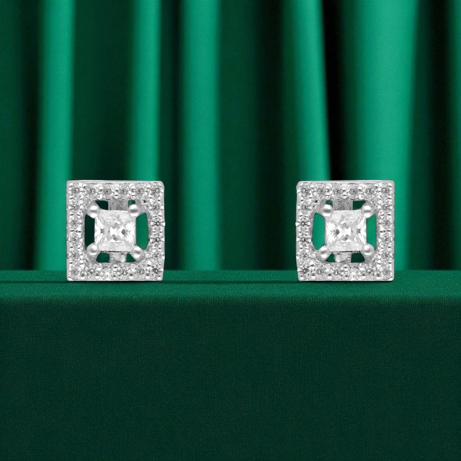 Timeless Radiance – Princess-Cut Diamond Halo Stud Earrings | SKU : 0022196262, 0022194879, 0003904626
