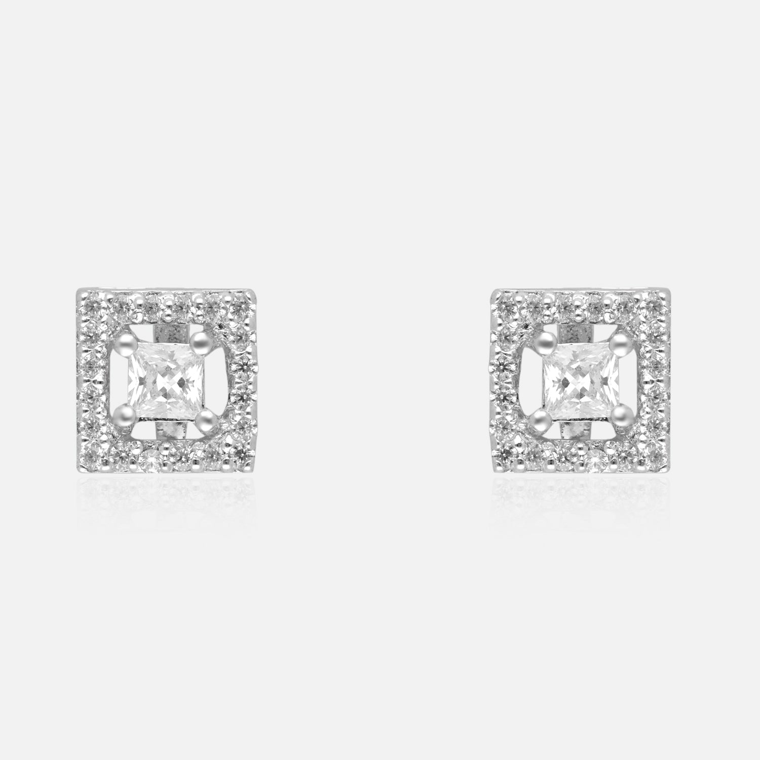 Timeless Radiance – Princess-Cut Diamond Halo Stud Earrings | SKU : 0022196262, 0022194879, 0003904626