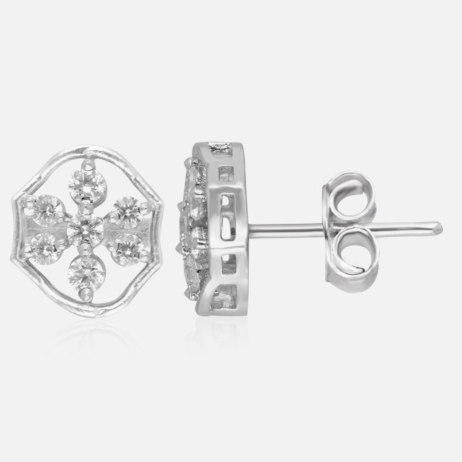 Regal Charm – Vintage-Inspired Hexagon Diamond Stud Earrings | SKU : 0022196293, 0022194909, 0003904657