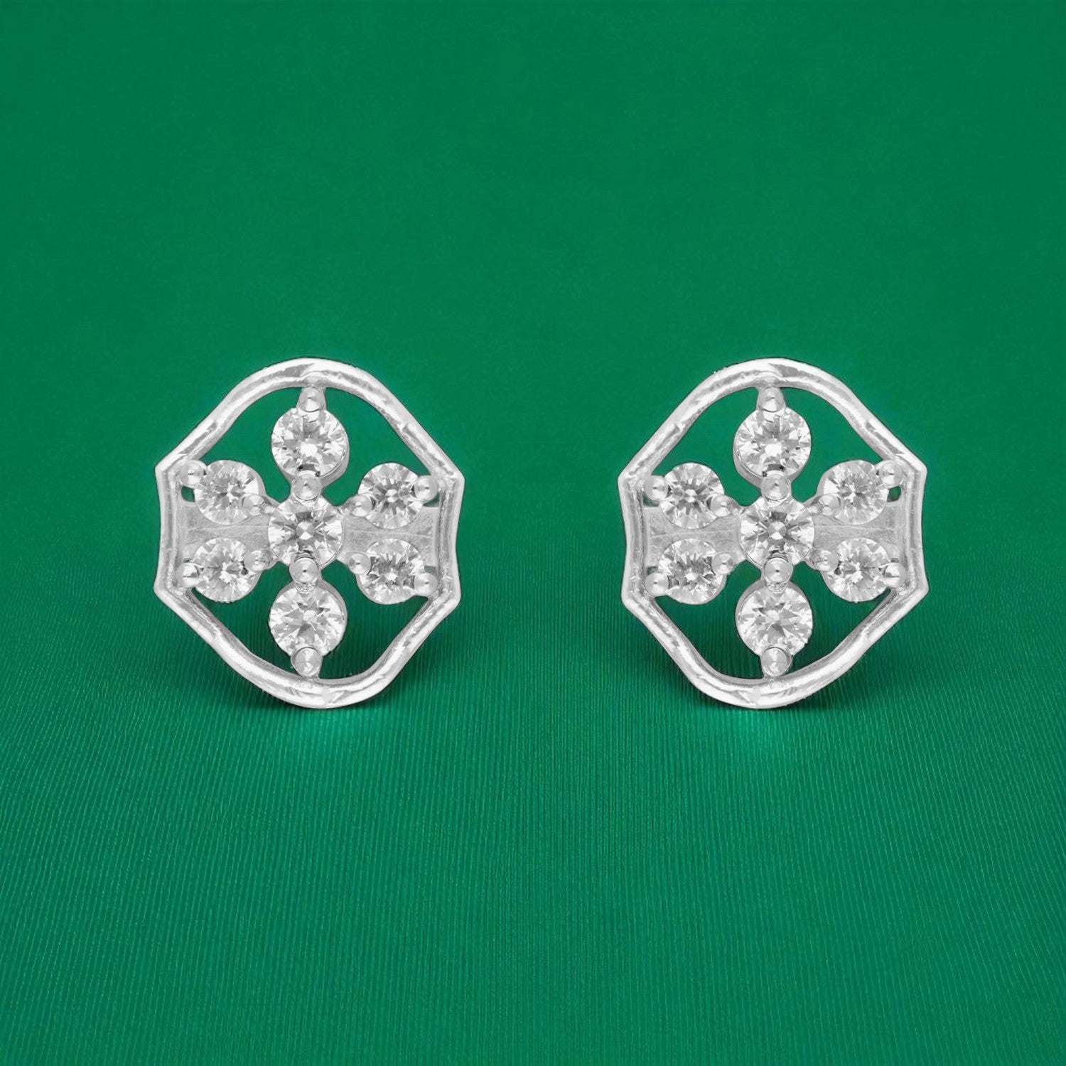 Regal Charm – Vintage-Inspired Hexagon Diamond Stud Earrings | SKU : 0022196293, 0022194909, 0003904657