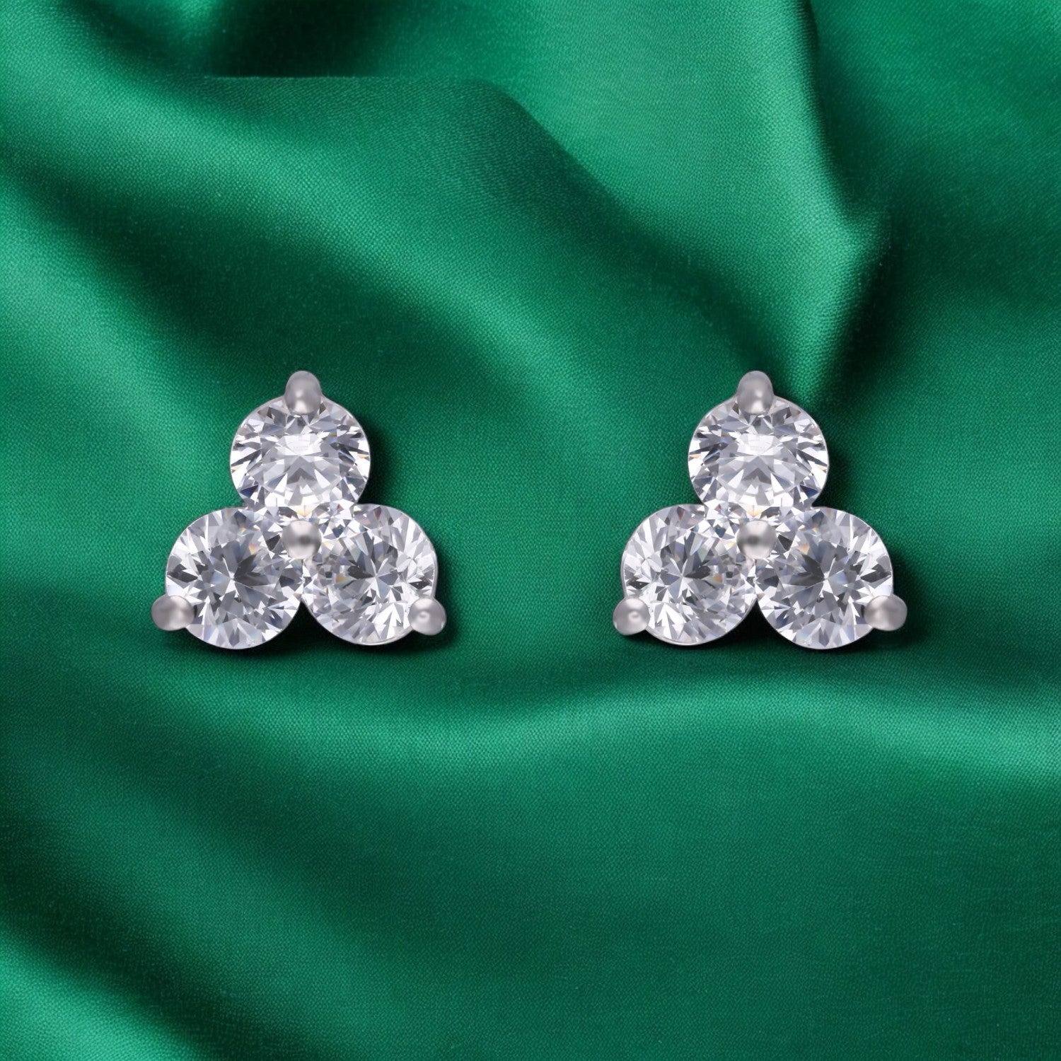Sterling Silver Triple Round Cut Stud Earrings | SKU : 0022196347, 0022194954, 0003904701