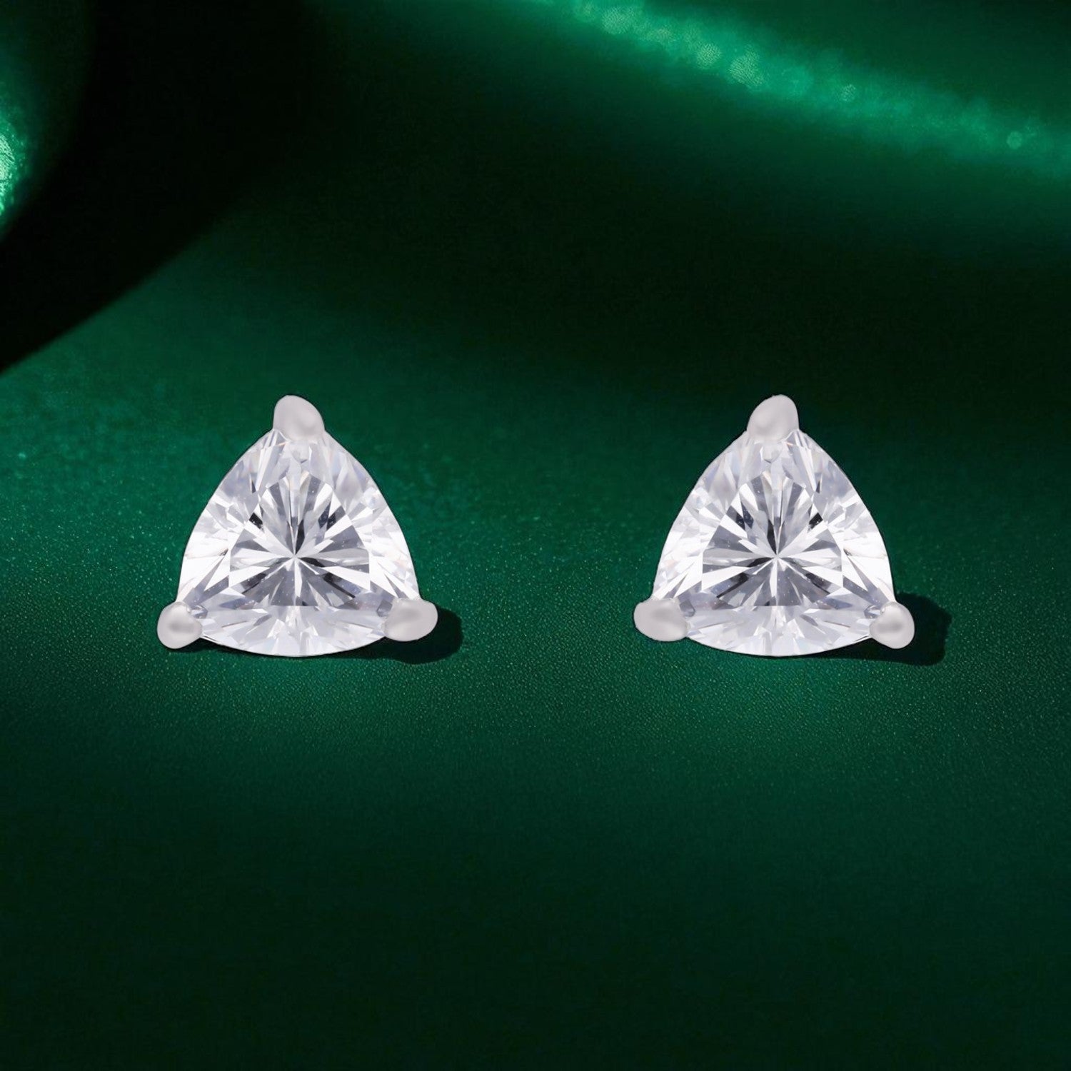 Classic Trillion-Cut Solitaire Stud Earrings in Sterling Silver | SKU : 0022196378, 0022194985, 0003904732