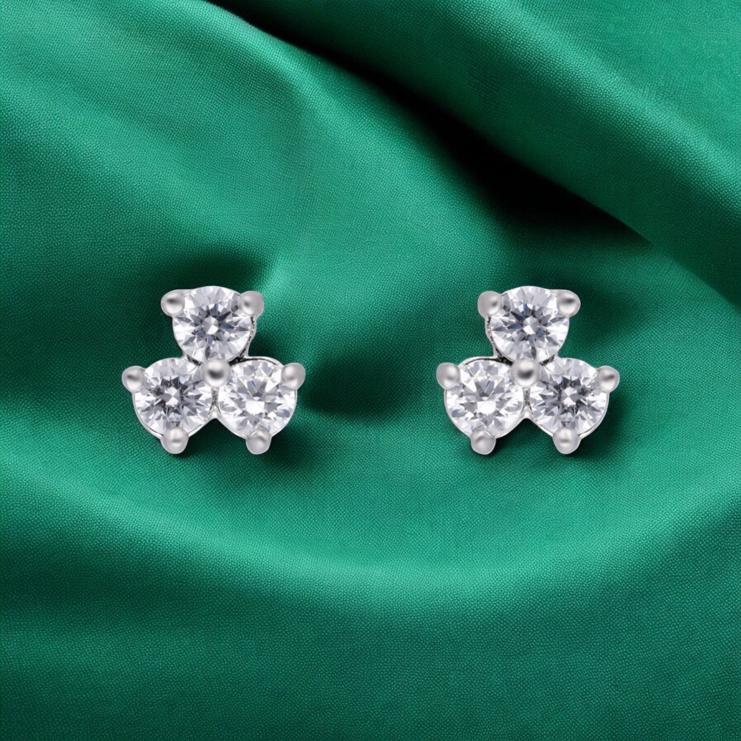 Elegant Three-Stone Cluster Stud Earrings in Sterling Silver | SKU : 0022196408, 0022195012, 0003904763