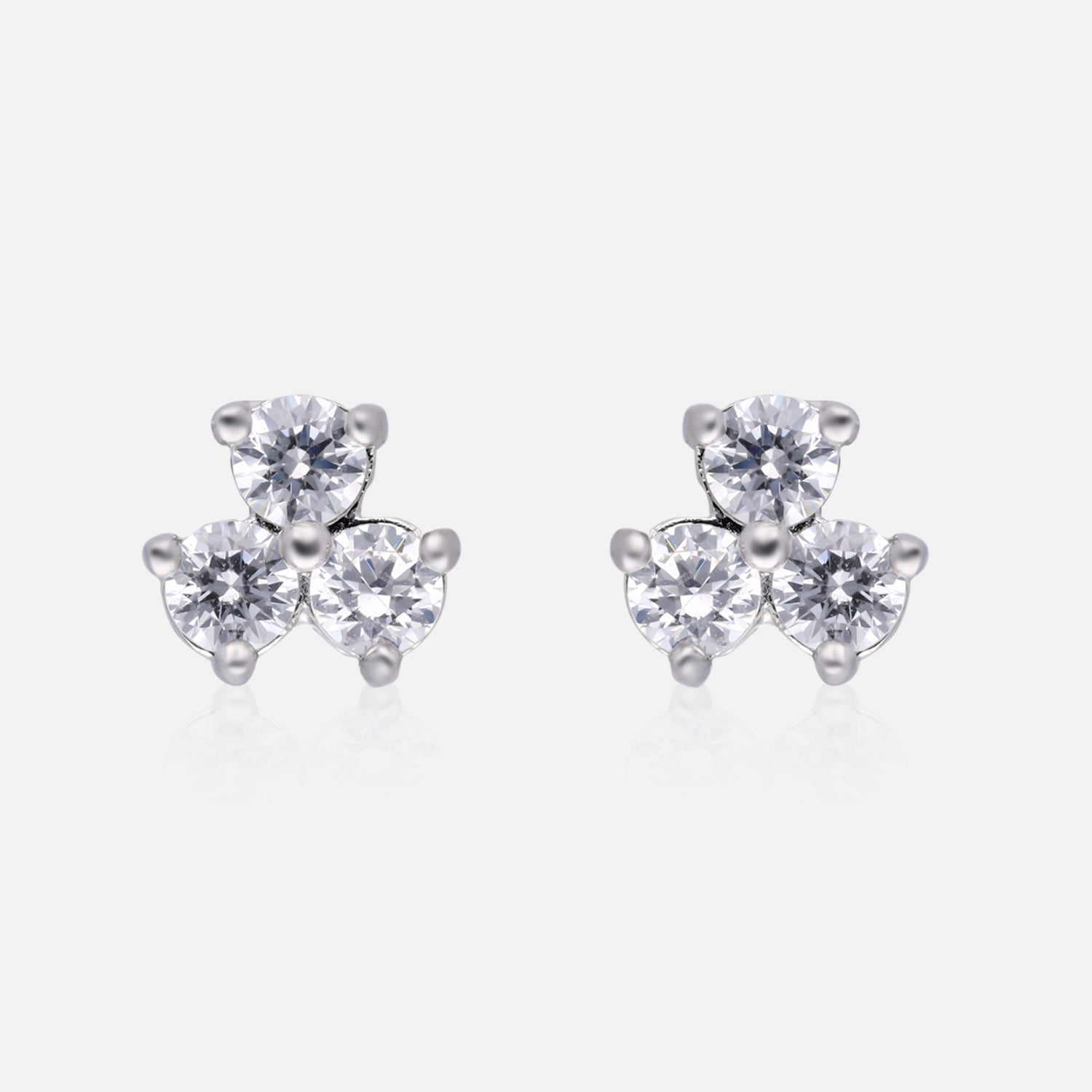 Elegant Three-Stone Cluster Stud Earrings in Sterling Silver | SKU : 0022196408, 0022195012, 0003904763