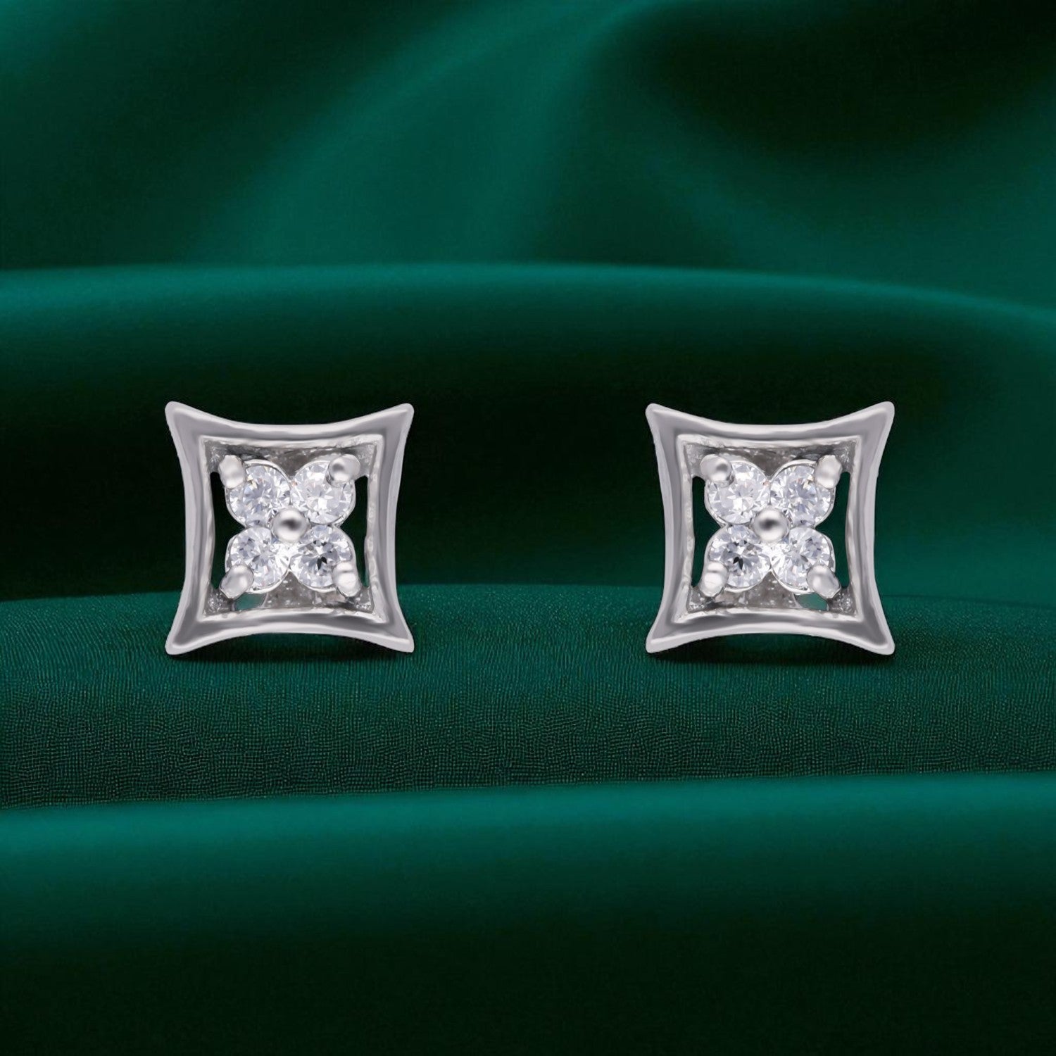 Elegant Sterling Silver Square Frame Diamond-Accented Stud Earring | SKU : 0022196460, 0022195074, 0003904824