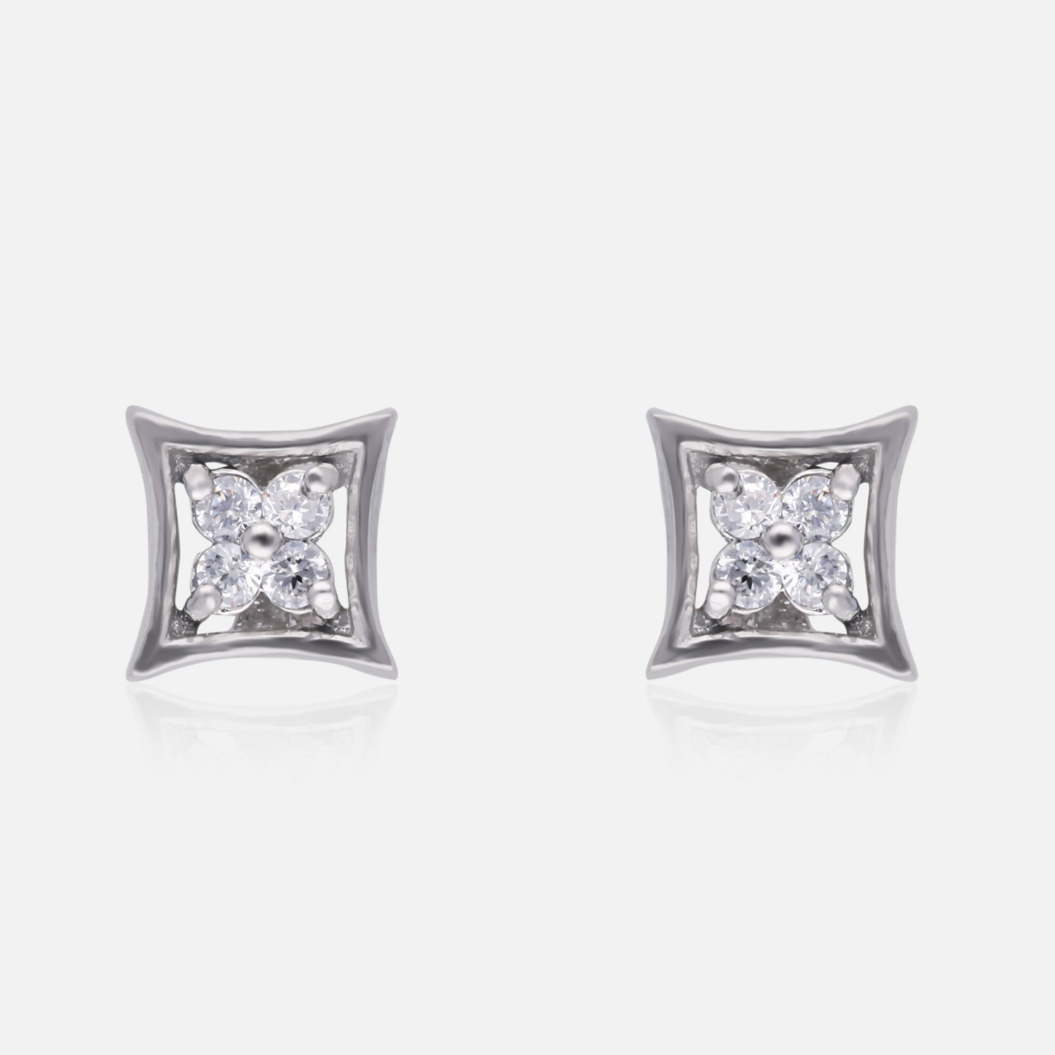 Elegant Sterling Silver Square Frame Diamond-Accented Stud Earring | SKU : 0022196460, 0022195074, 0003904824