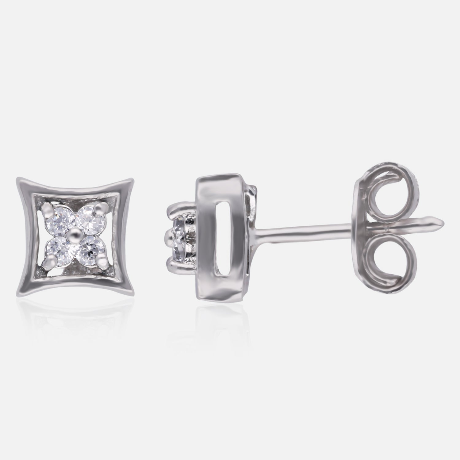 Elegant Sterling Silver Square Frame Diamond-Accented Stud Earring | SKU : 0022196460, 0022195074, 0003904824