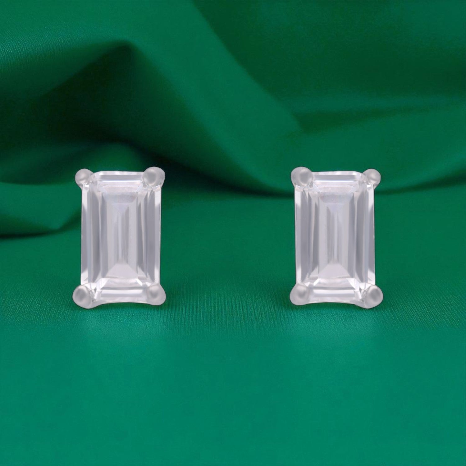 Minimalist Sterling Silver Emerald-Cut Stud Earrings | SKU : 0022196514, 0022195128, 0003904879