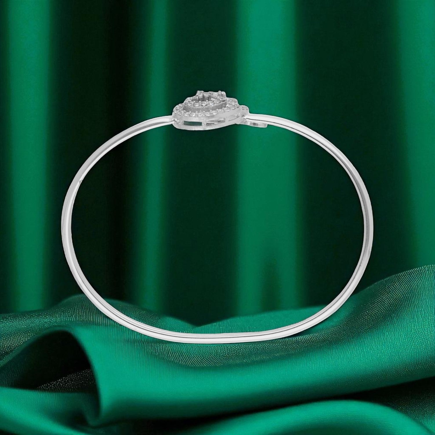 Sterling Silver Pear Halo Diamond-Accented Open Bangle | SKU : 0022219633, 0022219428, 0003922088