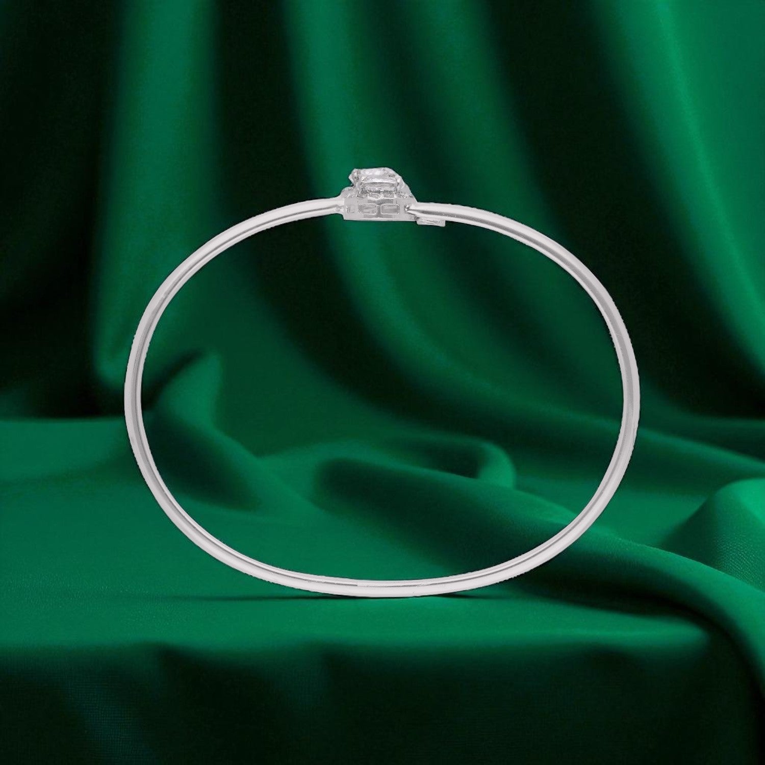 Sterling Silver Twin Oval Halo Diamond-Accented Open Bangle | SKU : 0022219718, 0022219503, 0003922163