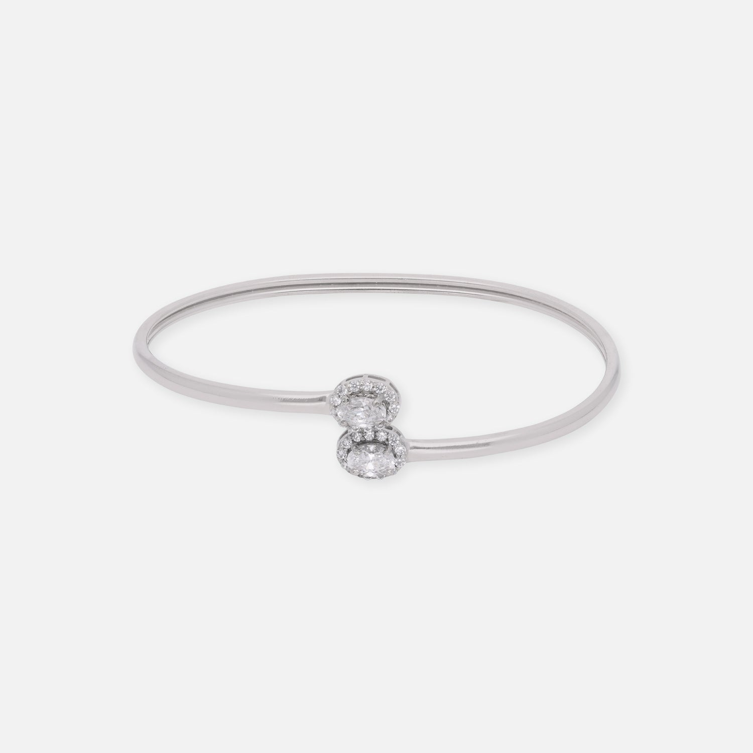 Sterling Silver Twin Oval Halo Diamond-Accented Open Bangle | SKU : 0022219718, 0022219503, 0003922163