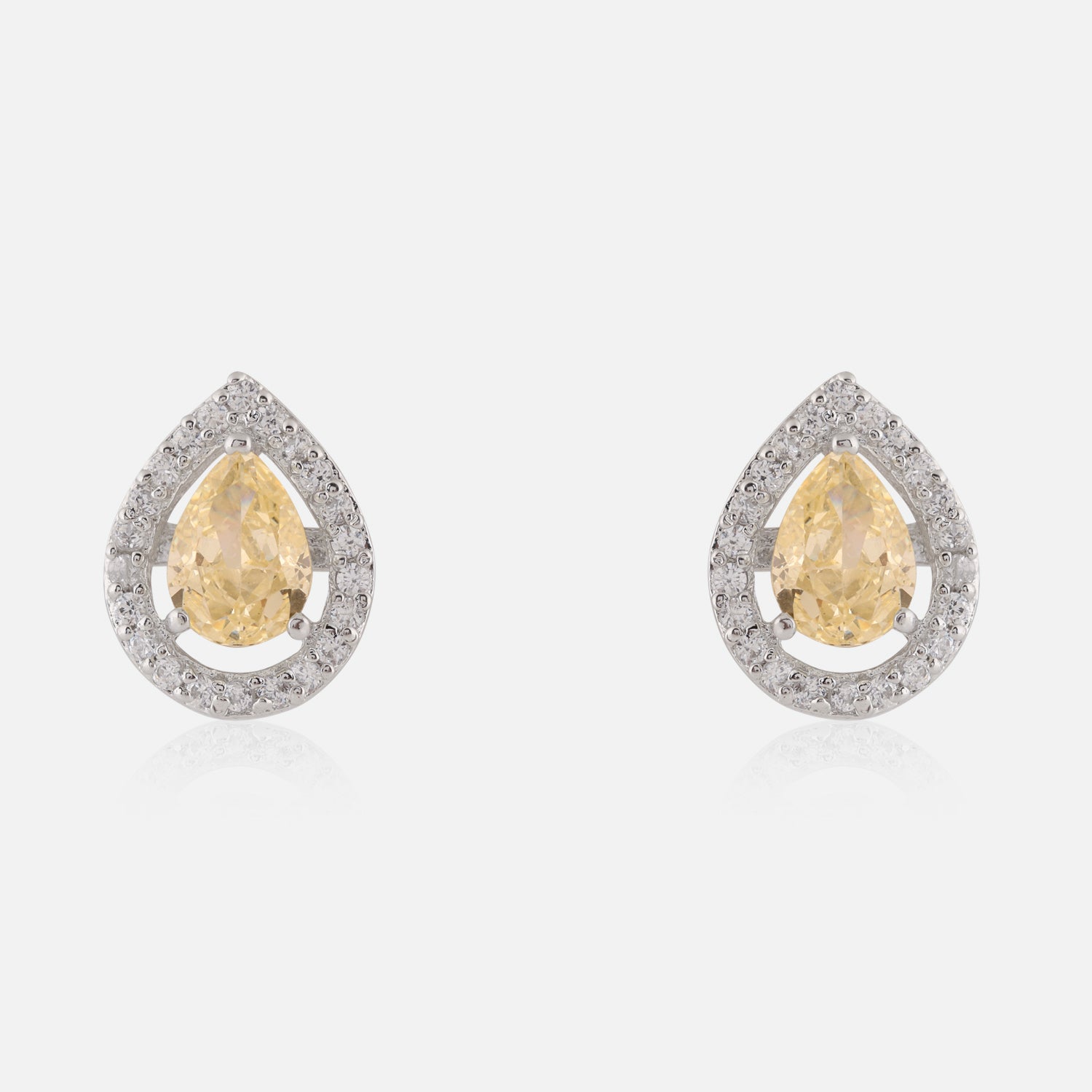 Radiant Teardrop Sterling Silver Earrings with Yellow Gemstone & Halo Accents | SKU : 0022260659, 0022259479, 0003939048