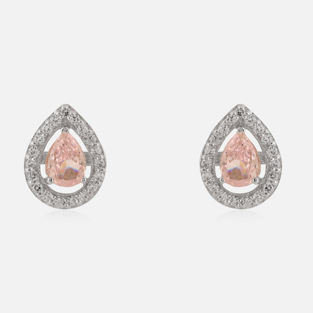 Sterling Silver Pink Teardrop Halo Cubic Zirconia Stud Earrings | SKU : 0022260819, 0022259639, 0003939208