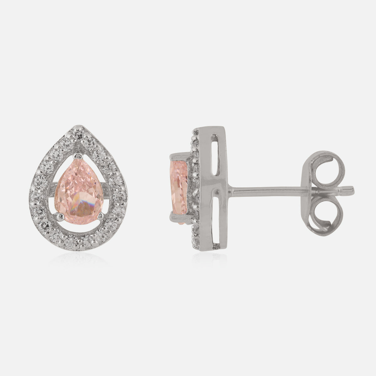 Sterling Silver Pink Teardrop Halo Cubic Zirconia Stud Earrings | SKU : 0022260819, 0022259639, 0003939208