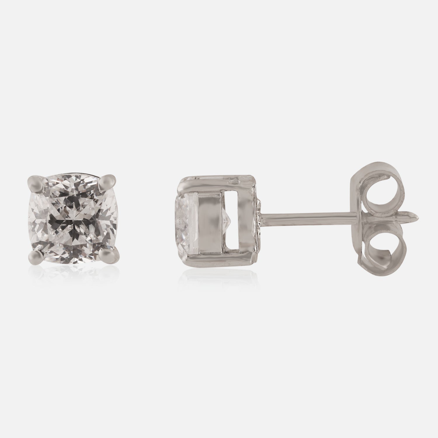 Classic Cushion-Cut Sterling Silver Solitaire Stud Earrings | SKU : 0022260895, 0022259714, 0003939284
