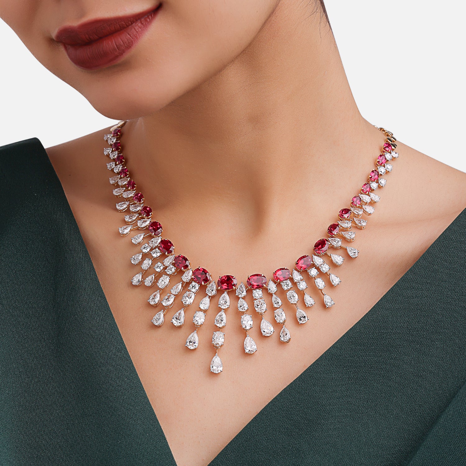 Lab Grown 36.60 Carat Diamond & 27.36 Carat Ruby Necklace in 18 Karat Gold | SKU : 0005021703