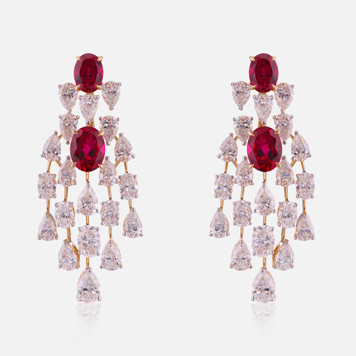 Lab Grown 14.270 Carat Diamond & 7.940 Carat Ruby Chandelier Earrings in 18 Karat Gold | SKU : 0005021710