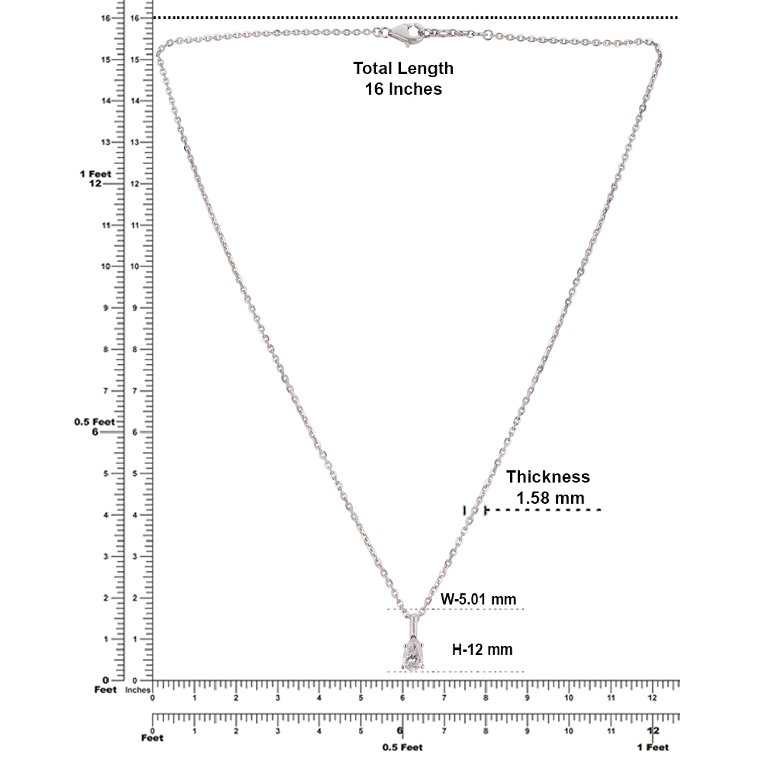 Lab Grown 0.540 Carat Pear Cut Diamond Solitaire Pendant in 18 Karat White Gold | SKU : 0005034024