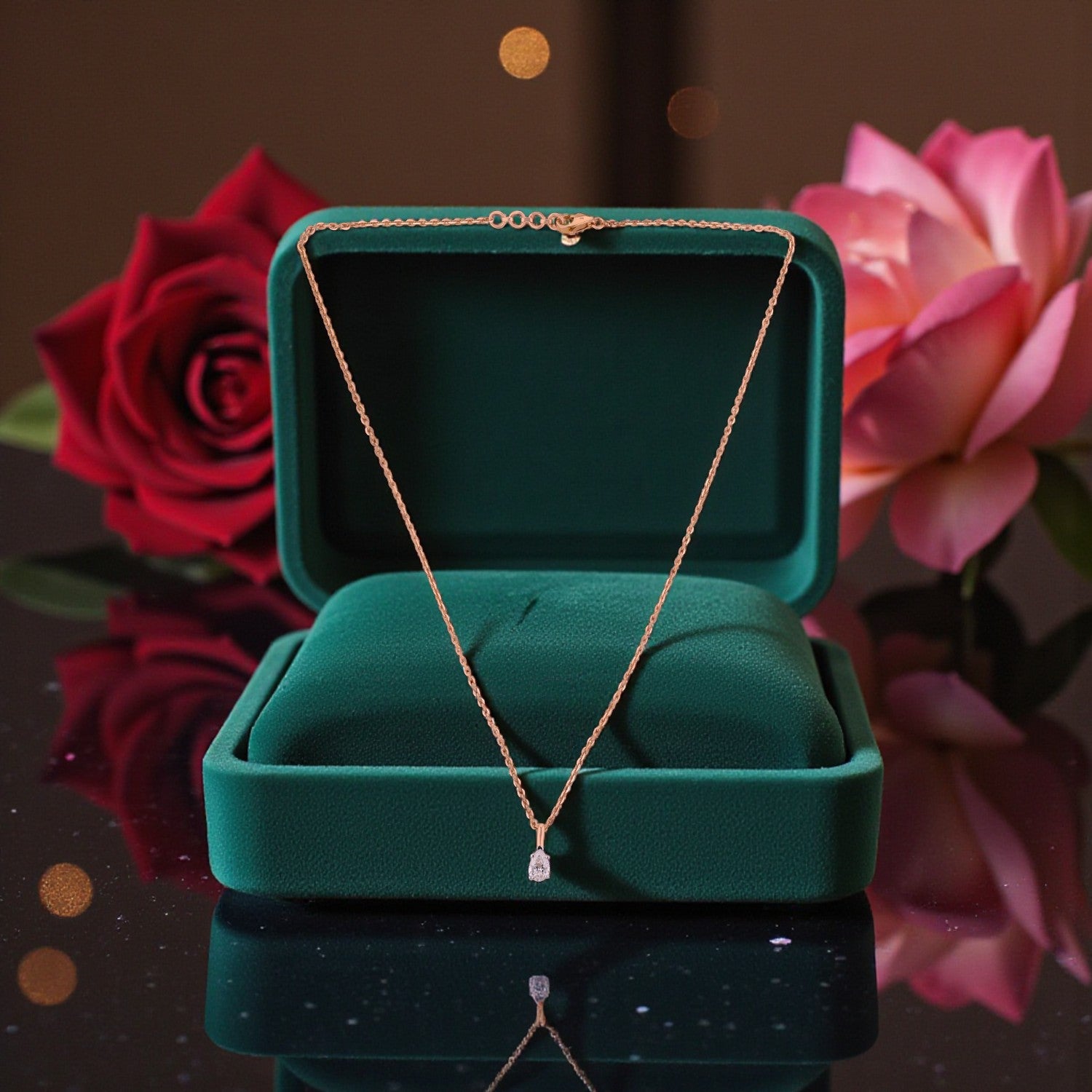 Lab Grown 0.51 Carat Pear Cut Diamond Solitaire Pendant in 18 Karat Rose Gold | SKU : 0005039333