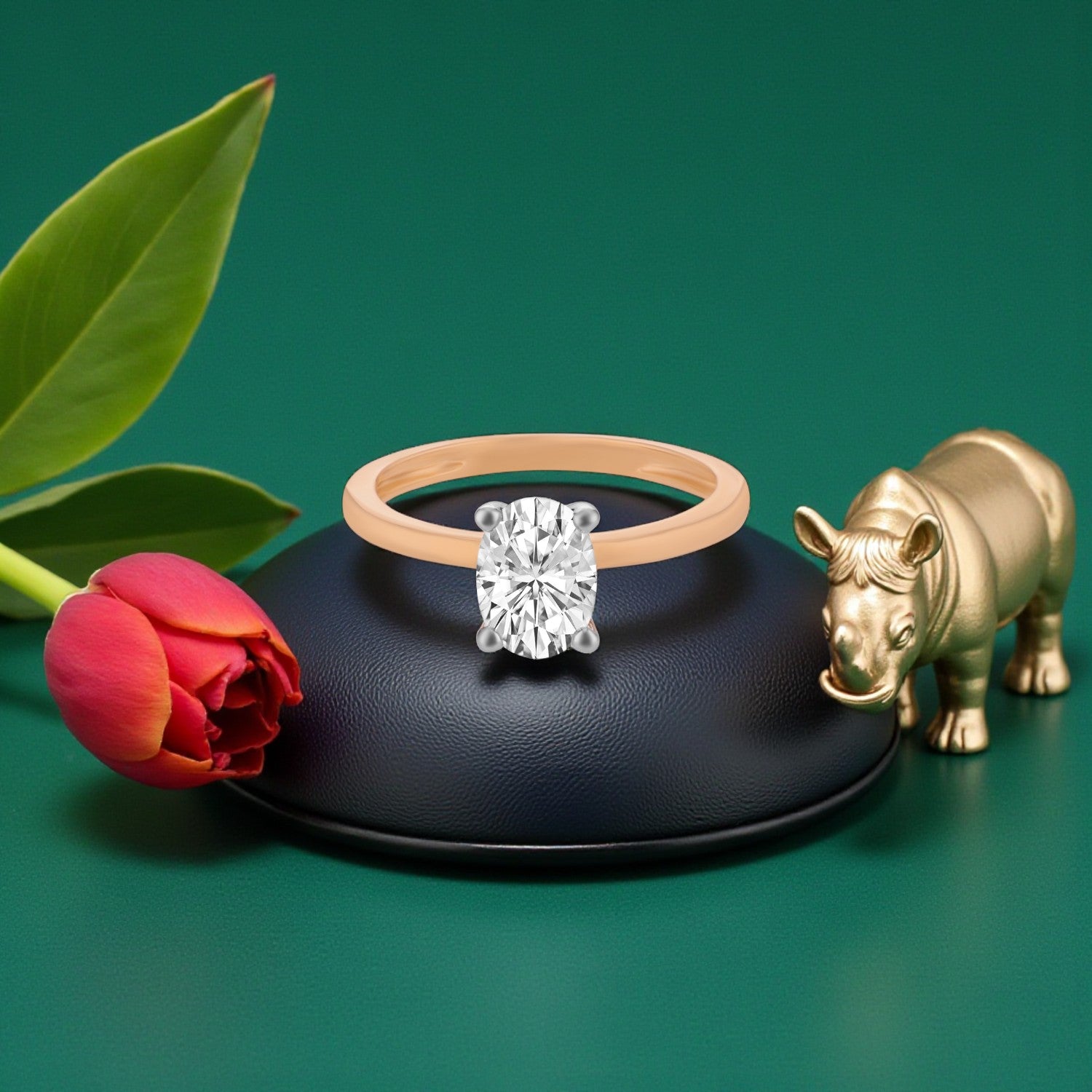 Lab Grown 1.020 Carat Oval Cut Diamond Solitaire Ring in 18 Karat Rose Gold | SKU : 0005053285