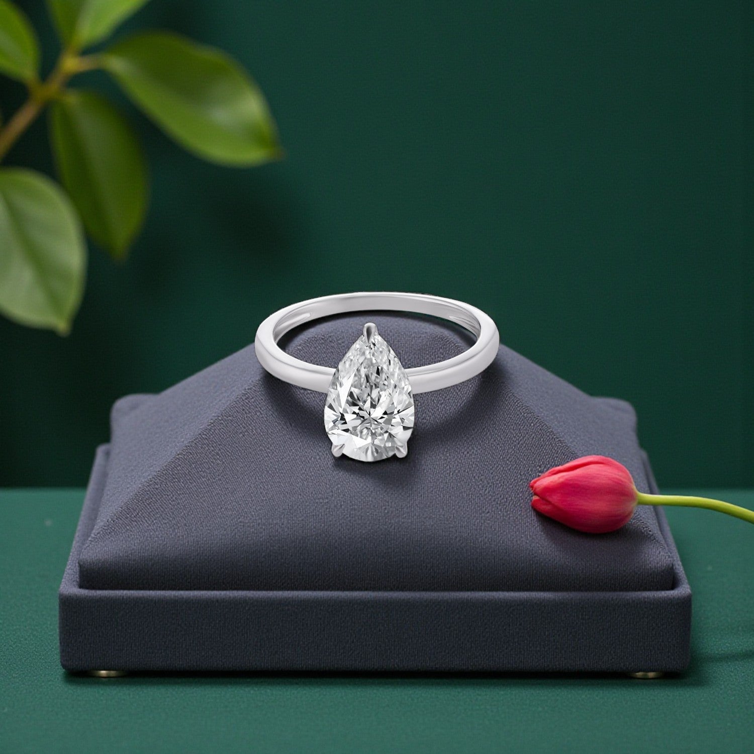 Lab Grown 2.08 Carat Pear Cut Diamond Solitaire Ring in 18 Karat Gold | SKU : 0005053414