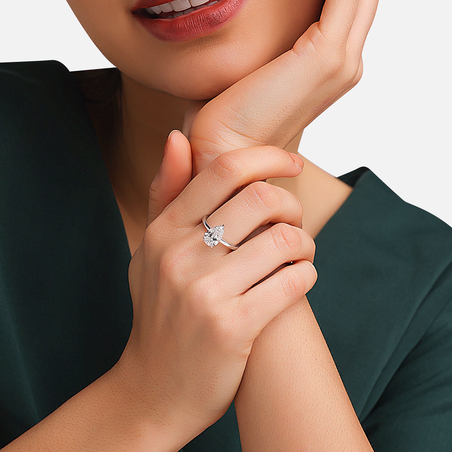 Lab Grown 2.08 Carat Pear Cut Diamond Solitaire Ring in 18 Karat Gold | SKU : 0005053414