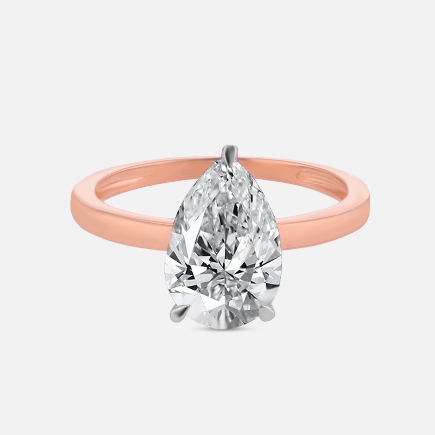 Lab Grown 2.080 Carat Pear Cut Diamond Solitaire Ring in 18 Karat Rose Gold | SKU : 0005053421