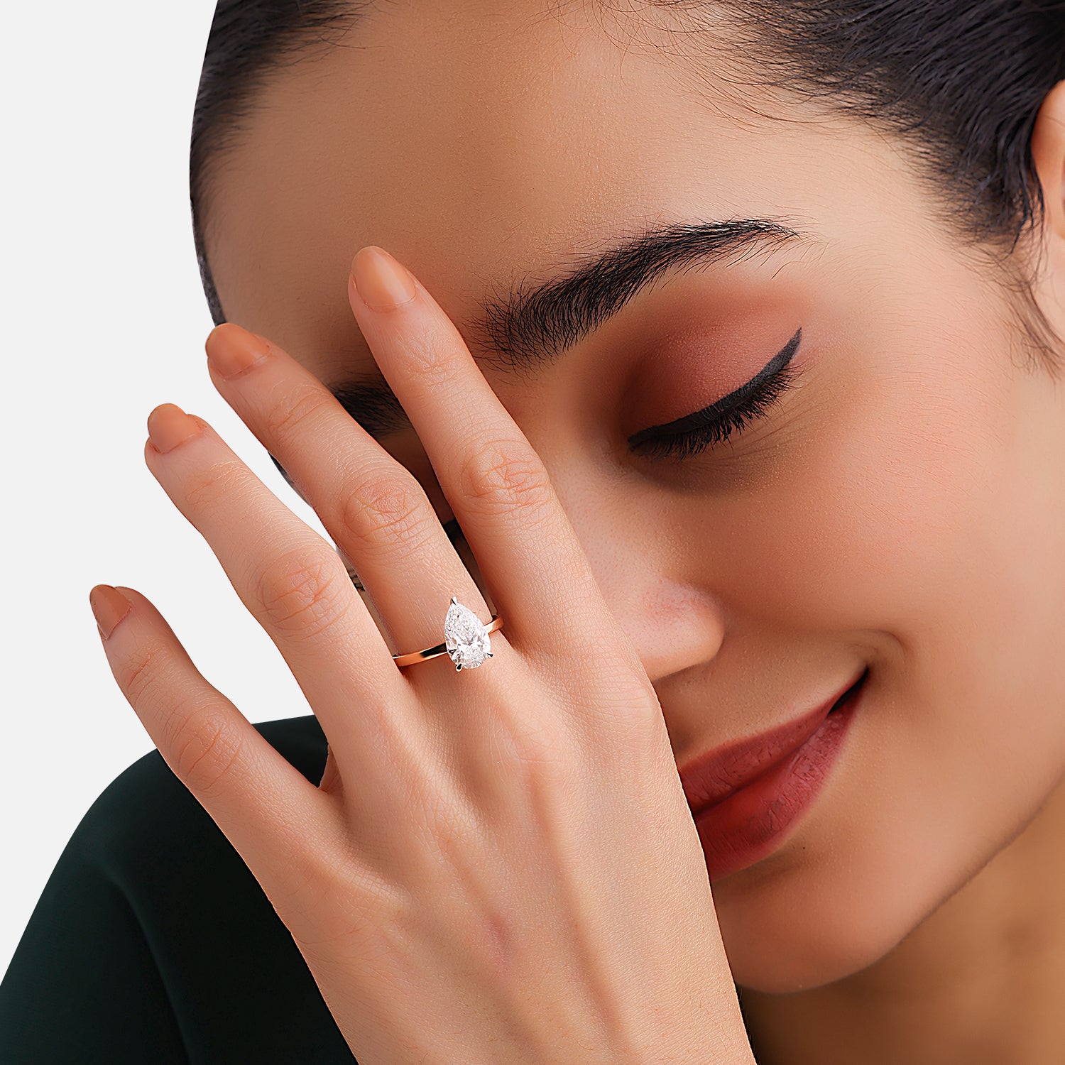 Lab Grown 2.080 Carat Pear Cut Diamond Solitaire Ring in 18 Karat Rose Gold | SKU : 0005053421