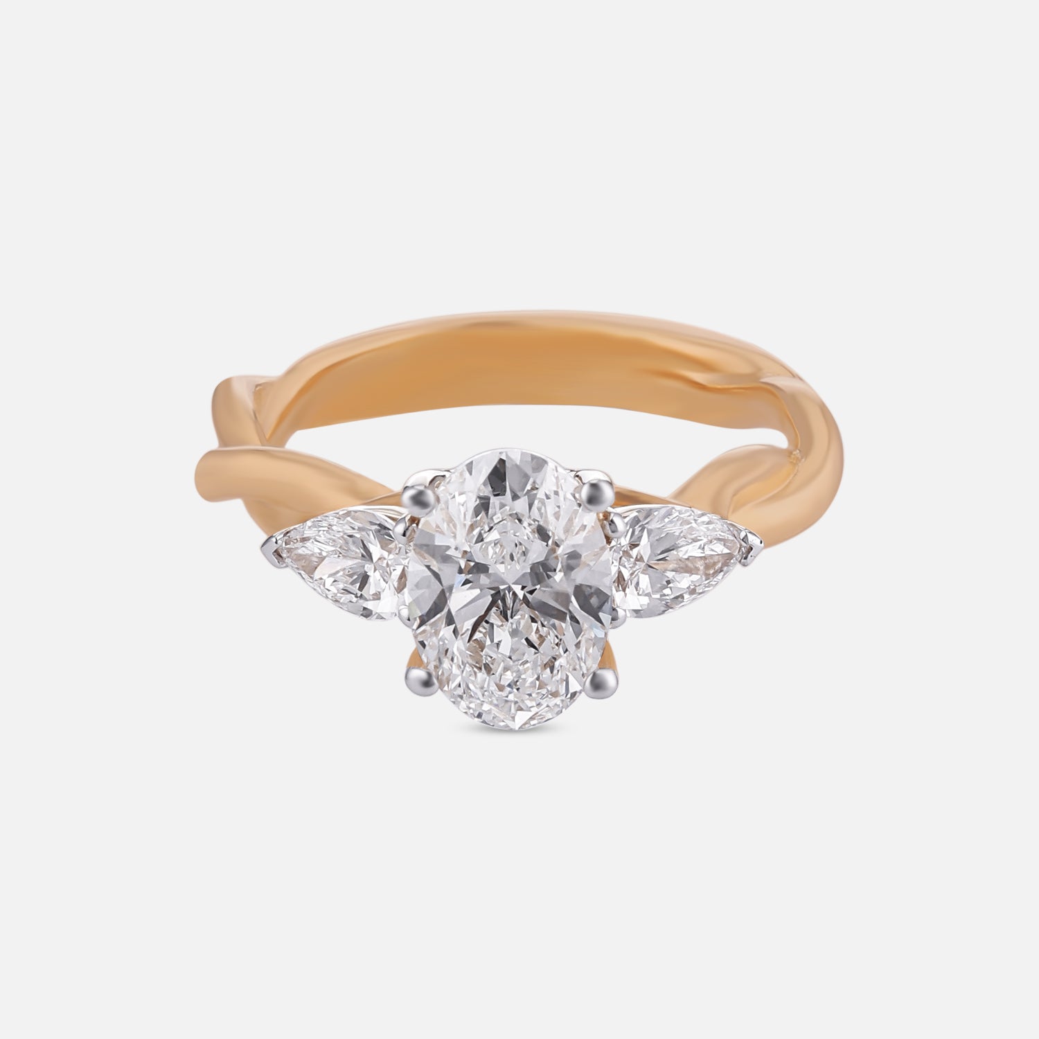 Lab Grown 2.090 Carat Pear and Oval Cut Diamond Three Stone Ring in 18 Karat Gold | SKU : 0005053766